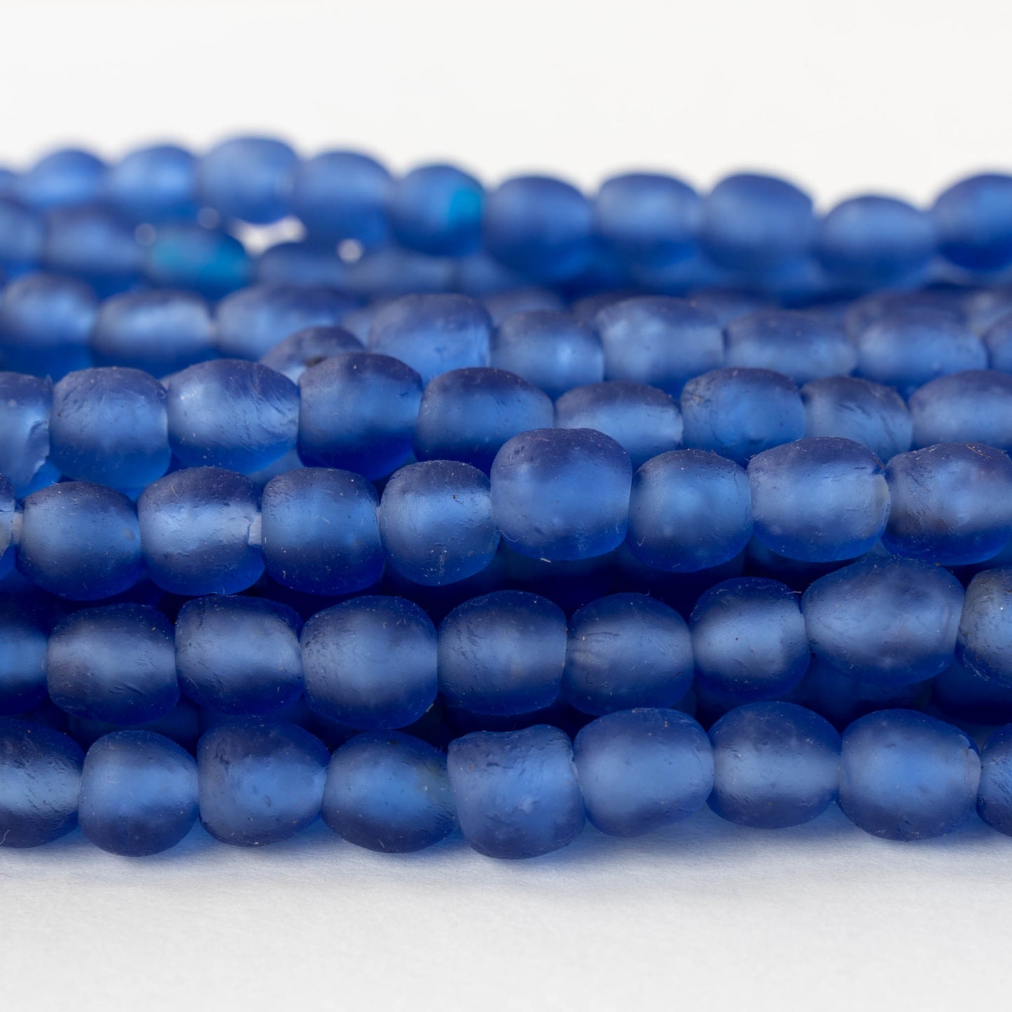 8mm Round Ghana Glass Beads - Matte Blue - Whole or Half Strand