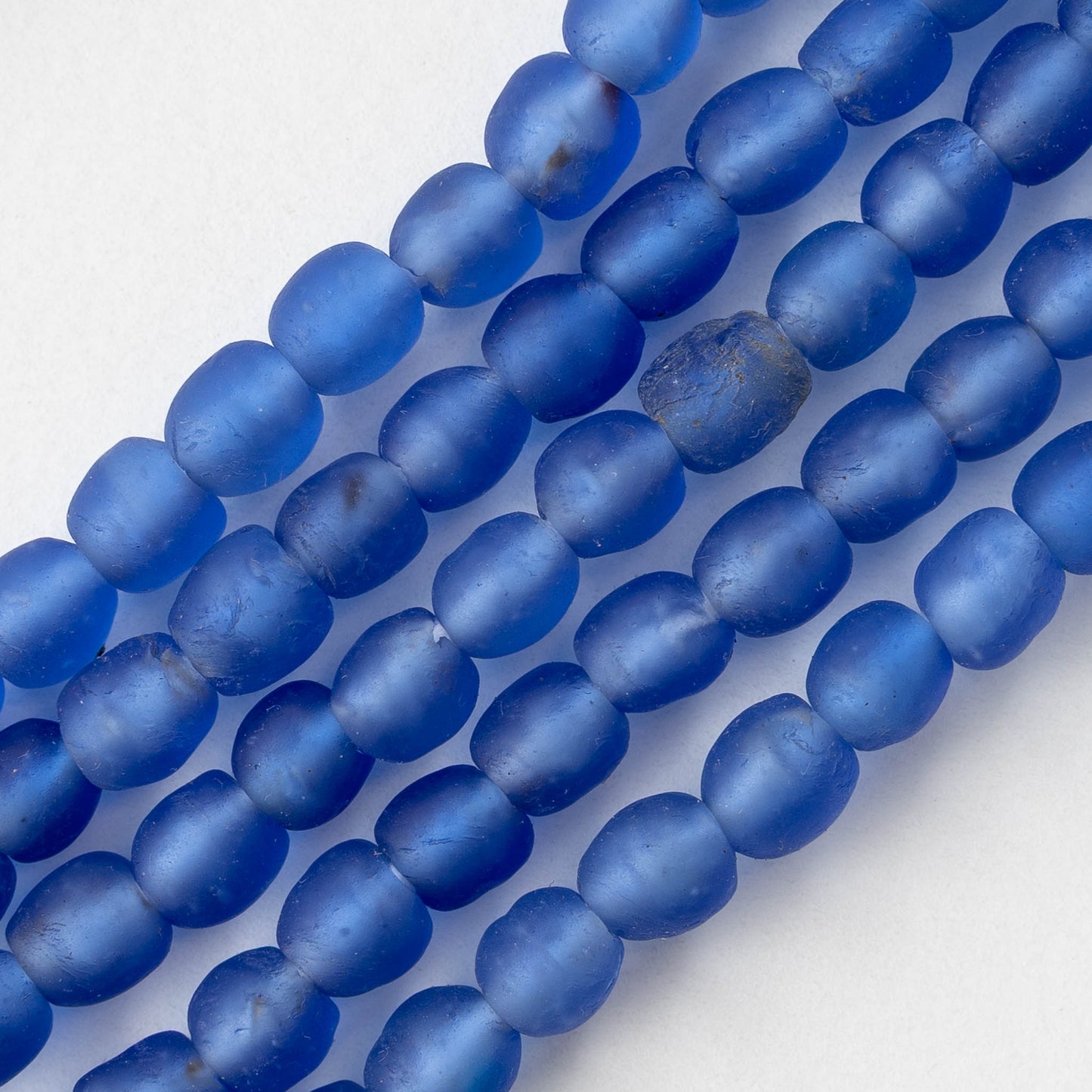8mm Round Ghana Glass Beads - Matte Blue - Whole or Half Strand