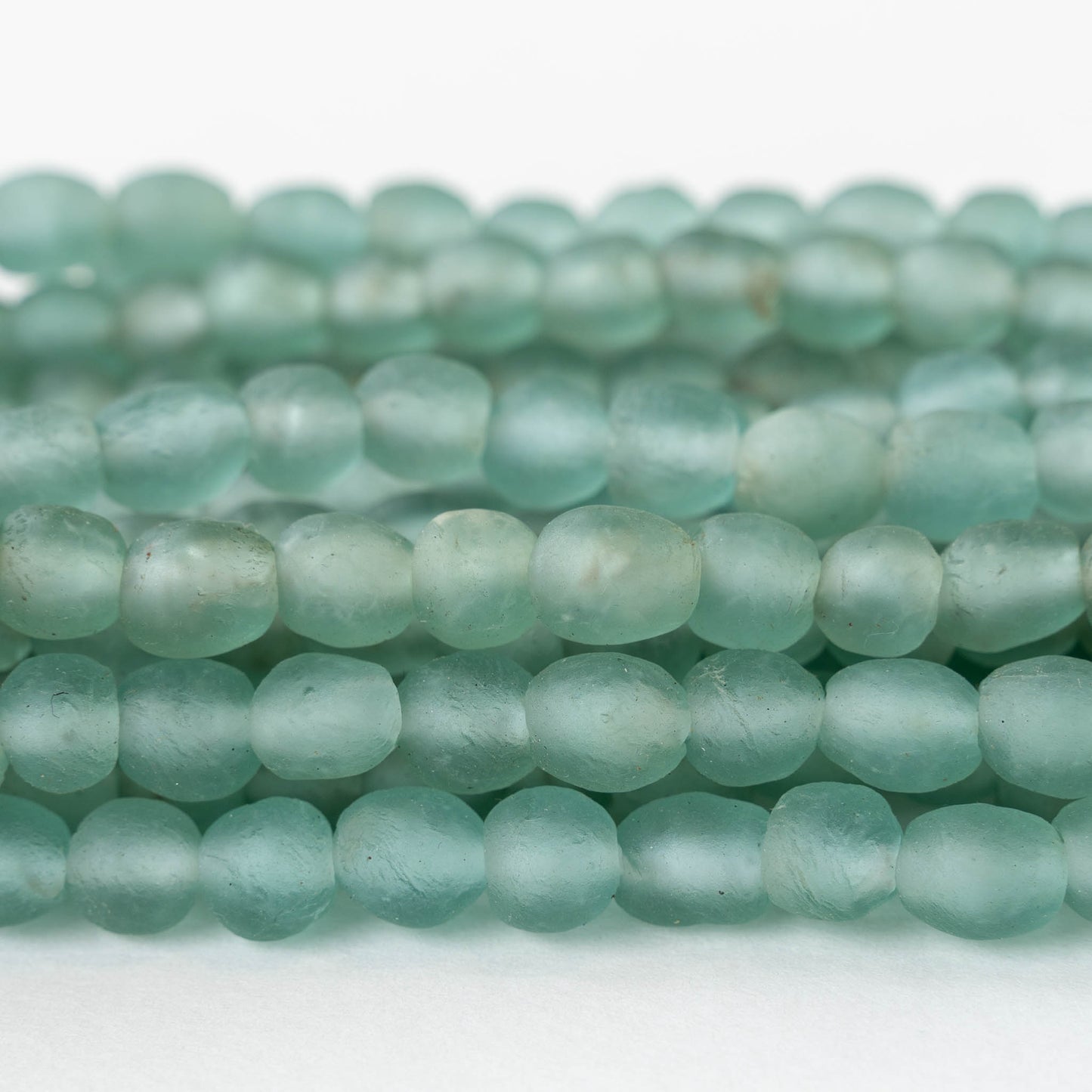 8mm Round Ghana Glass Beads - Matte Seafoam - Whole or Half Strand
