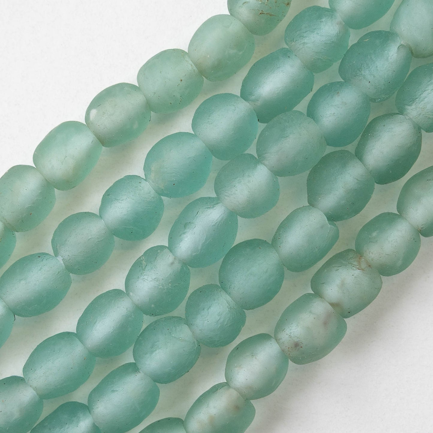 8mm Round Ghana Glass Beads - Matte Seafoam - Whole or Half Strand