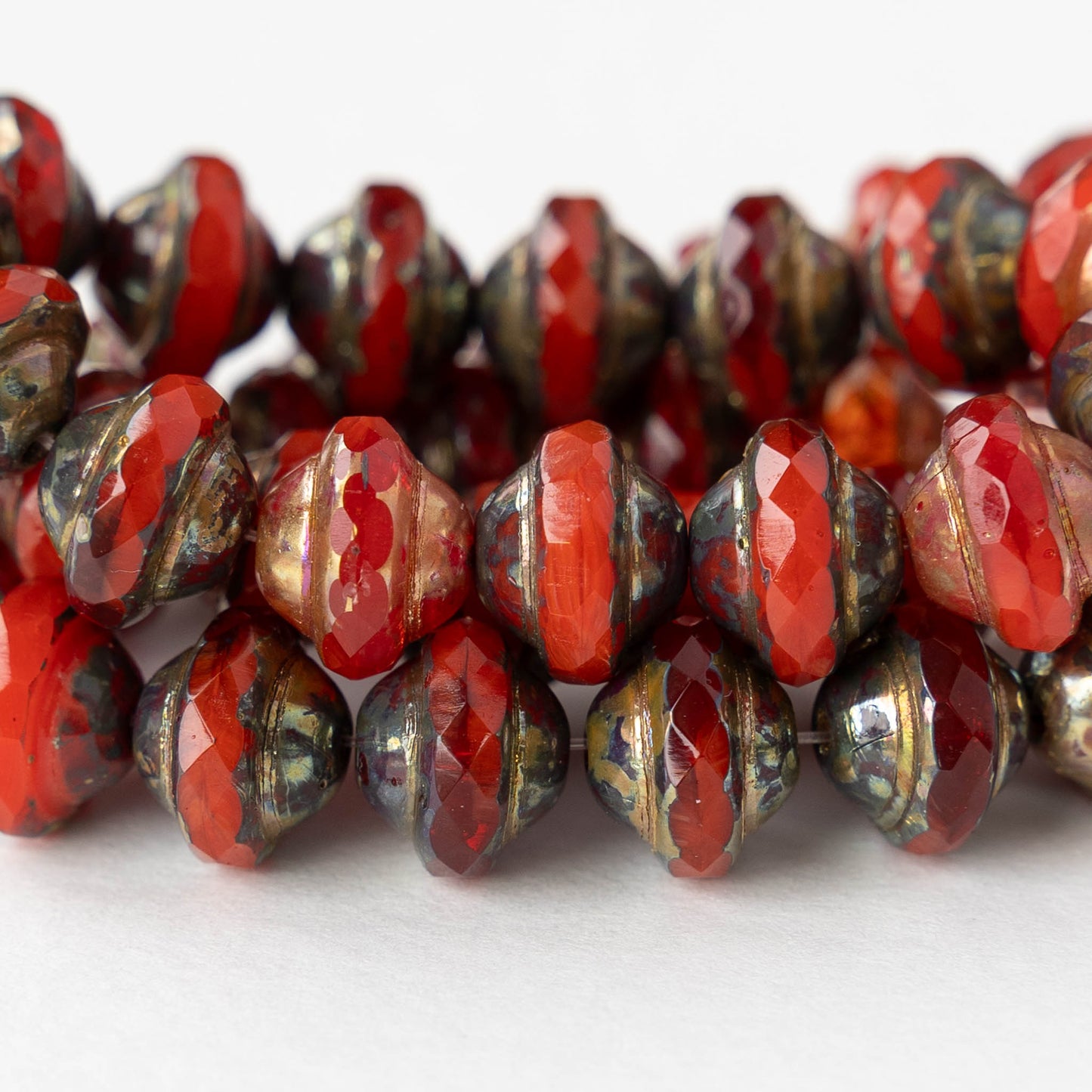 8x10mm Glass Saturn Beads - Red Bronze Picasso - 6 or 18 beads