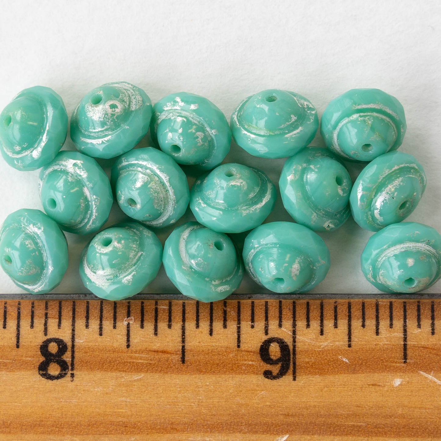 8x10mm Saturn Beads -Turquoise with Silver Picasso - 15 Beads