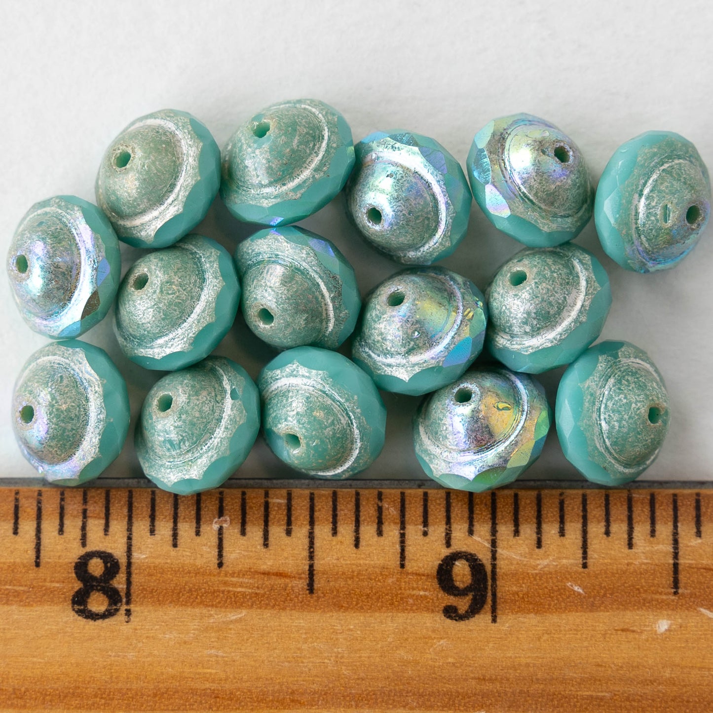 8x10mm Saturn Beads - Turquoise with Silver Rainbow - 15 Beads