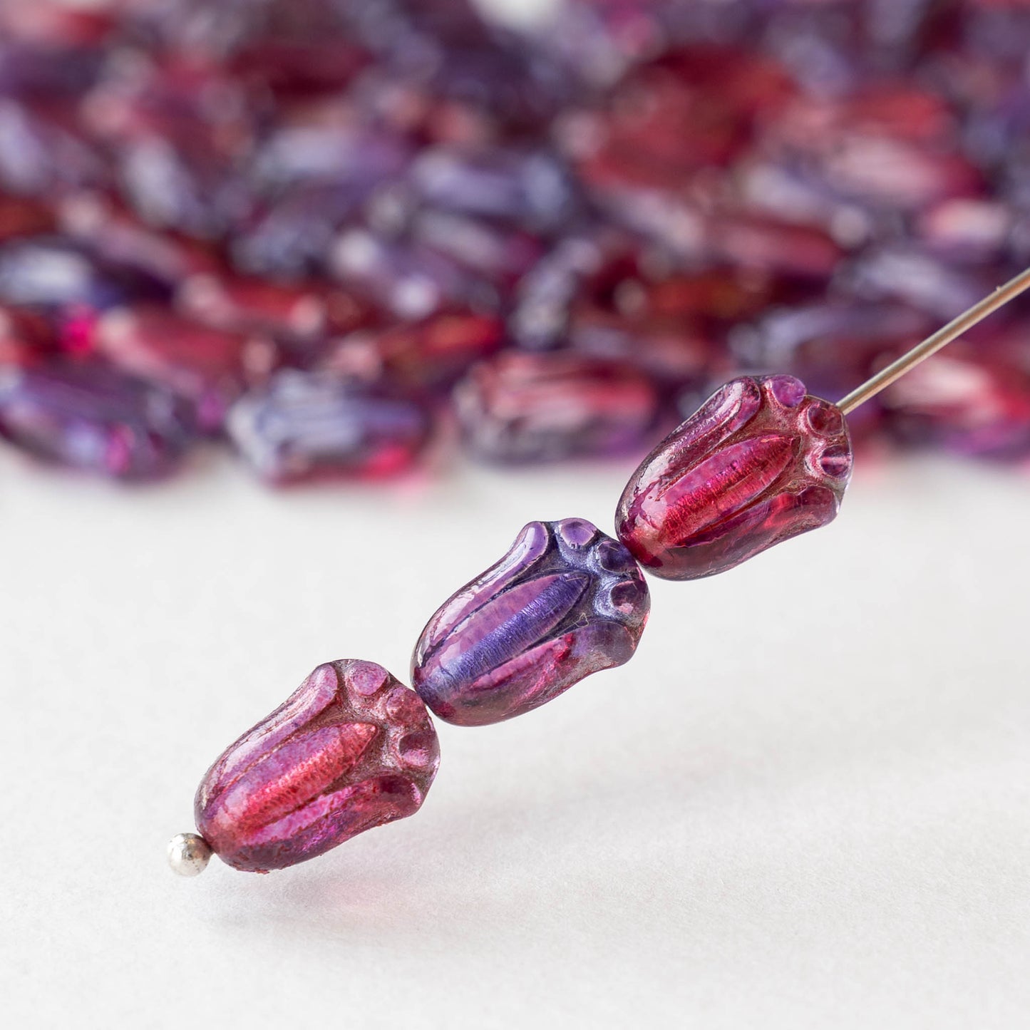 12mm Tulip Flower Beads - Transparent Purple and Pink Mix - 20 beads