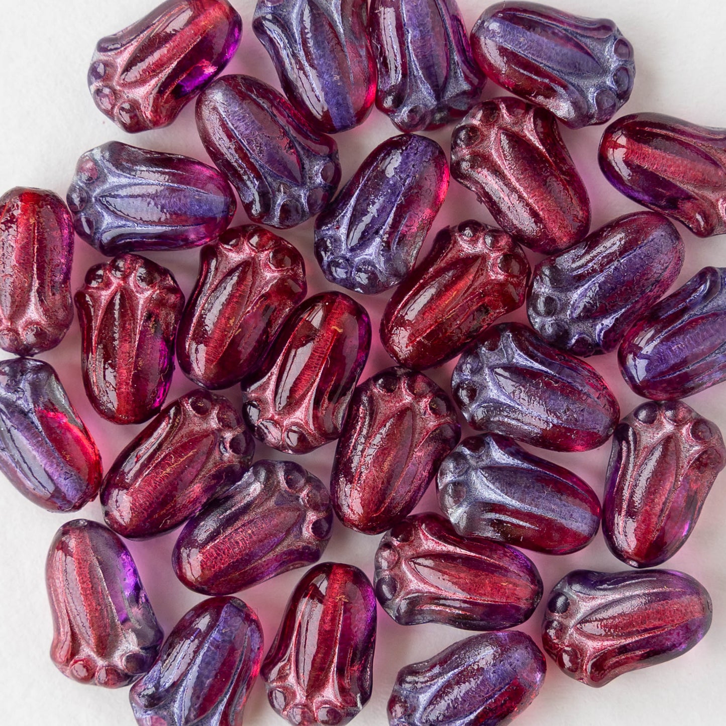 12mm Tulip Flower Beads - Transparent Purple and Pink Mix - 20 beads