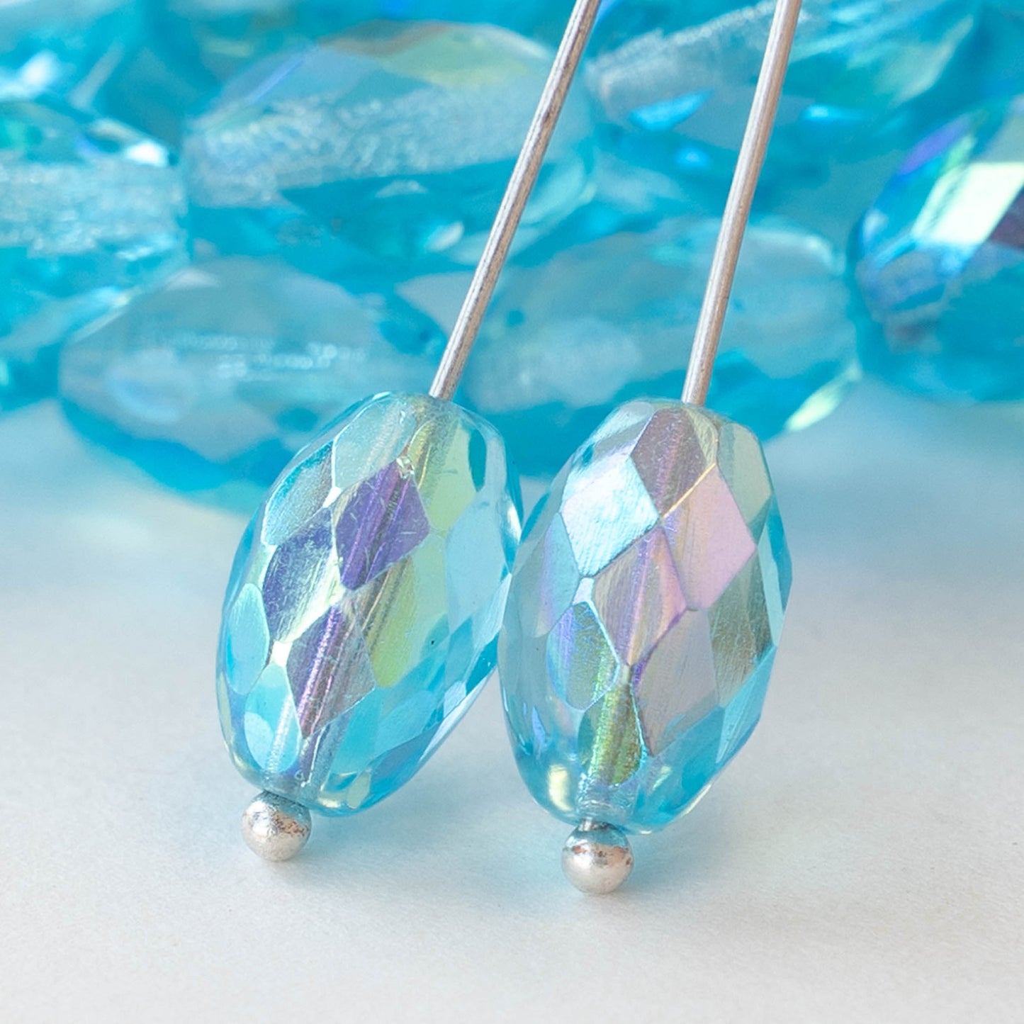 12x8mm Oval Beads - Aquamarine Blue AB- 12 beads