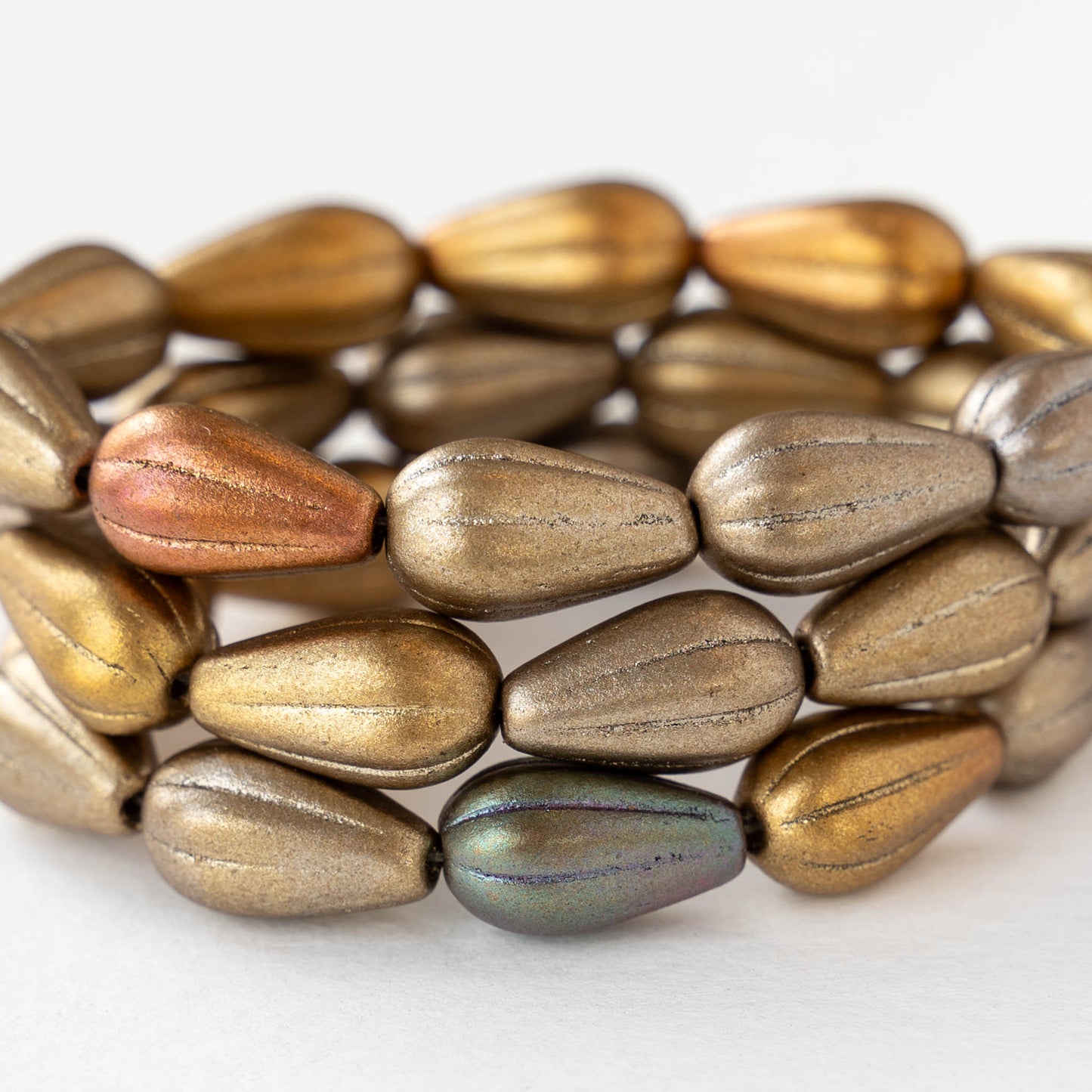 8x13mm Glass Melon Drop - Light Metallic Matte Mix - 10 Beads