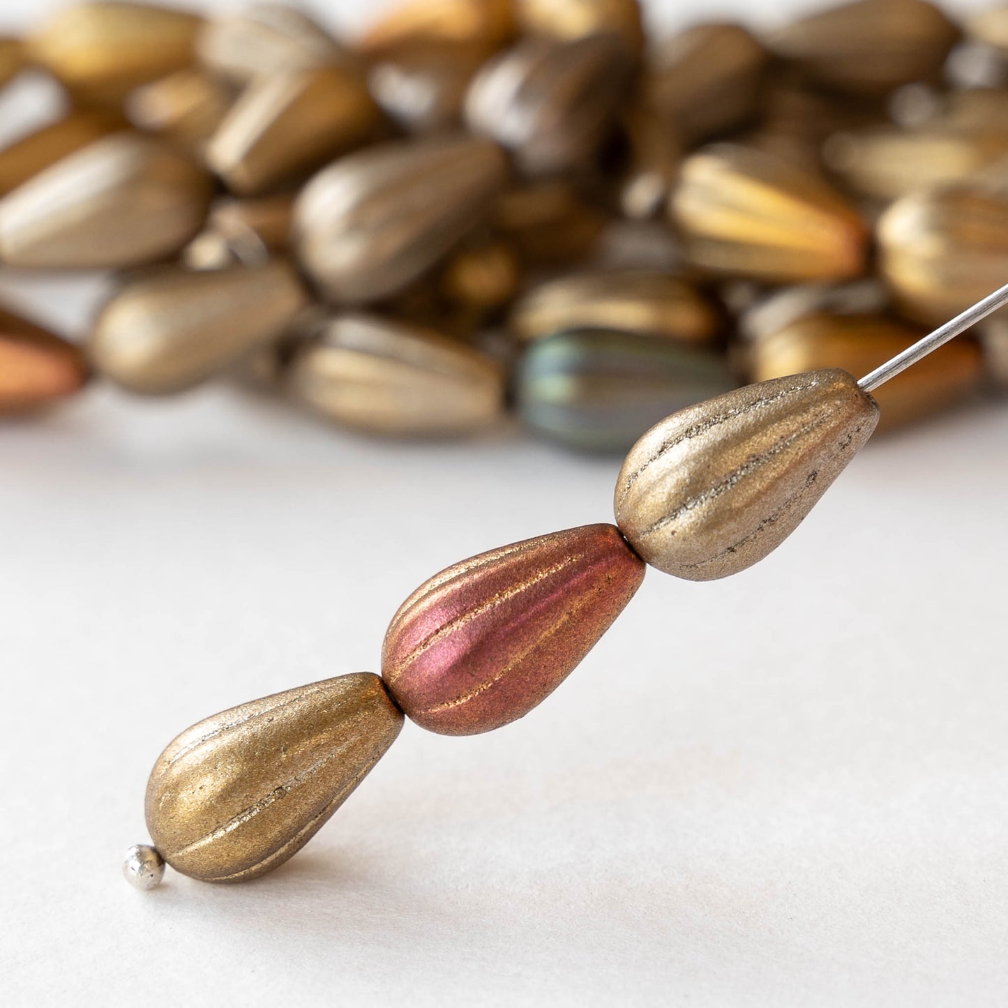 8x13mm Glass Melon Drop - Light Metallic Matte Mix - 10 Beads