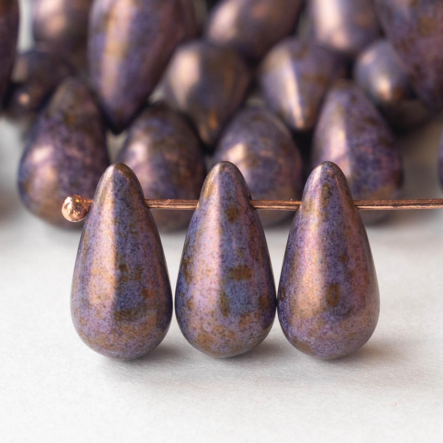 15mm Glass Teardrop Beads - Opaque Purple - 20 Beads