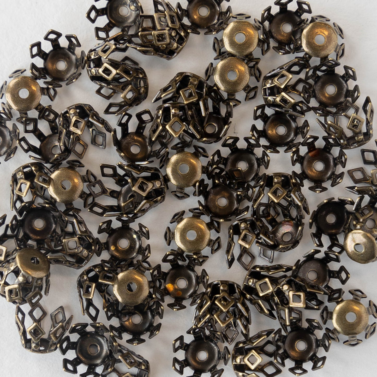 9mm Antiqued Brass Diamond Designed Bead Caps - 20 Pieces