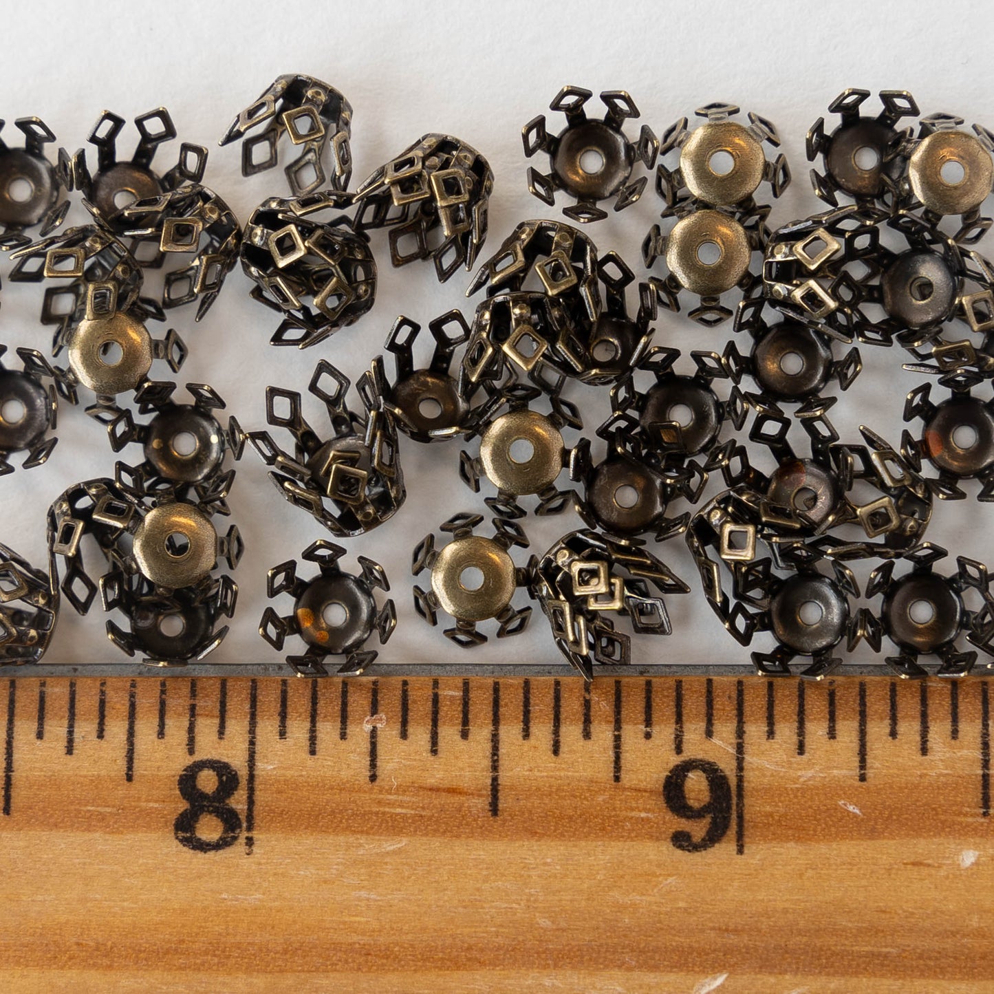 9mm Antiqued Brass Diamond Designed Bead Caps - 20 Pieces