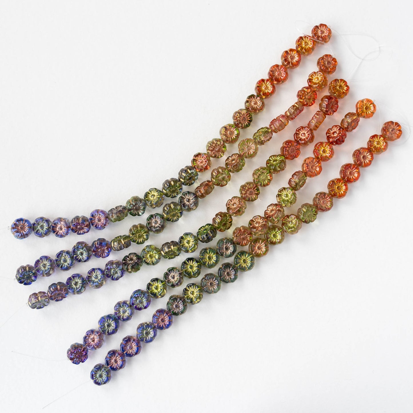 9mm Table Cut Glass Flower Beads - Jewel Tone Mix - 20 beads