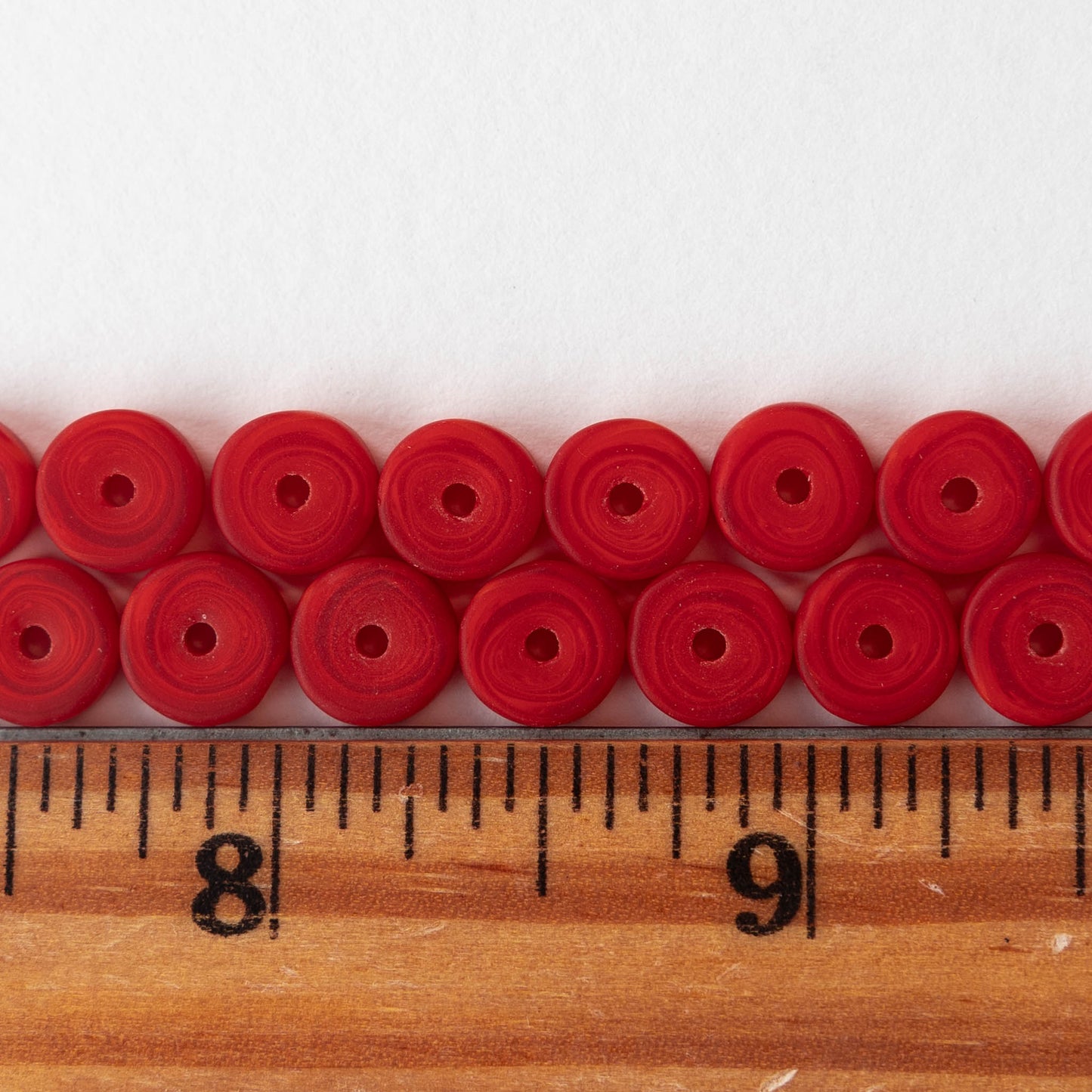 9mm Frosted Glass Heishi Beads - Opaque Dark Red - 72 Beads