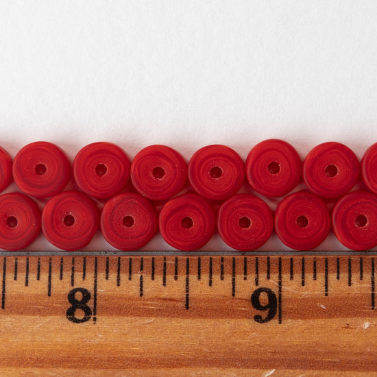 9mm Frosted Glass Heishi Beads - Opaque Dark Red - 72 Beads