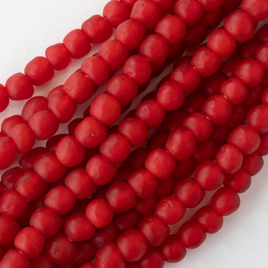 Round Ghana Glass Beads - 10mm - Red - 25 beads