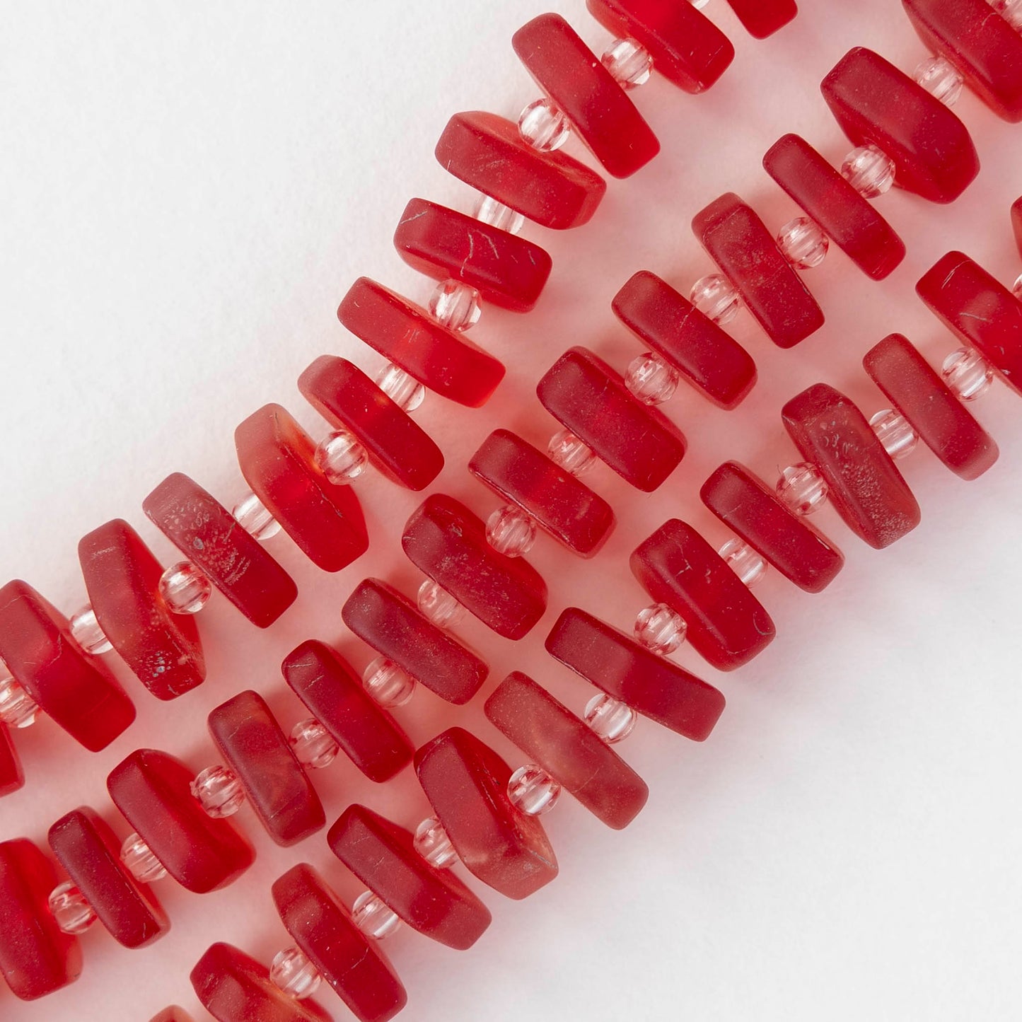 9mm Square Glass Heishi Beads - Matte Red - 25 Beads