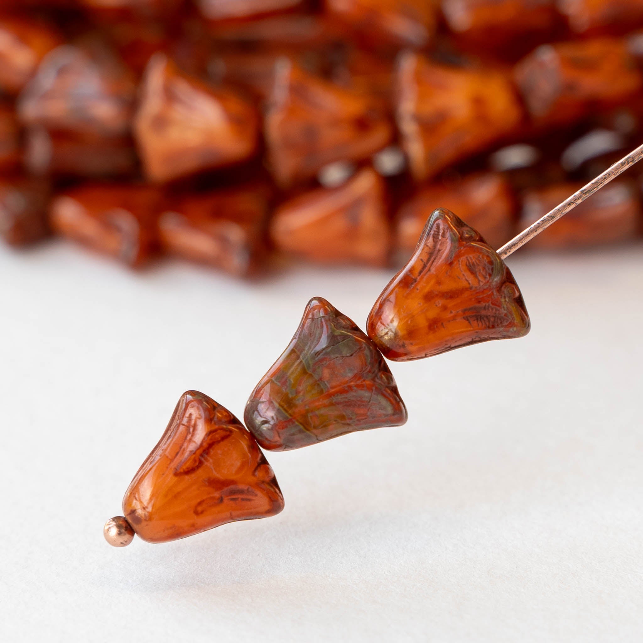 lily flower beads 9x10mm Lily Flower Beads - Orange Picasso