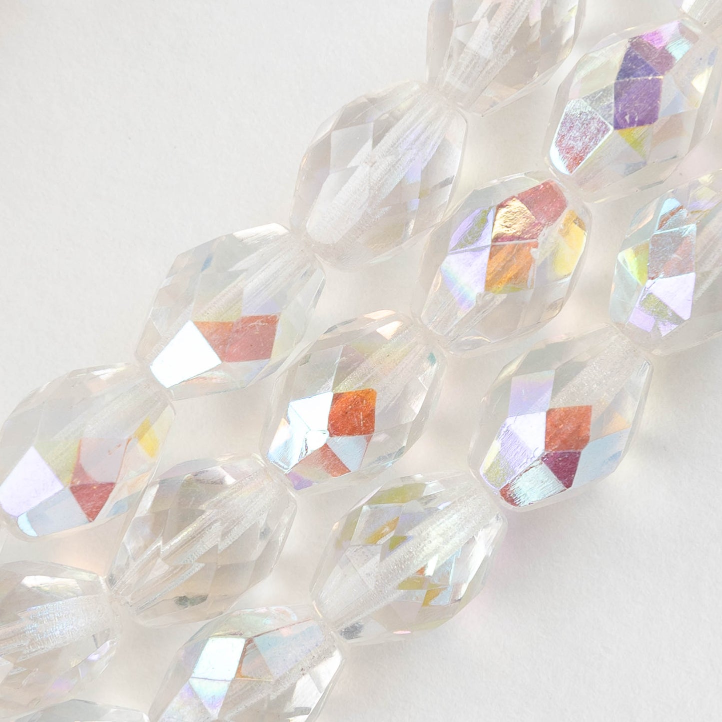 12mm Firepolished Glass Oval Beads - Crystal AB - 10 beads