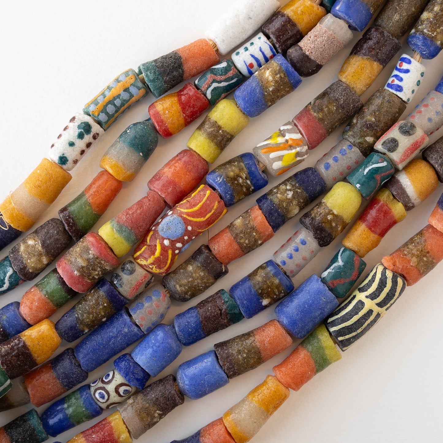 African Glass Tube Beads - Colorful Mix - 14 inches