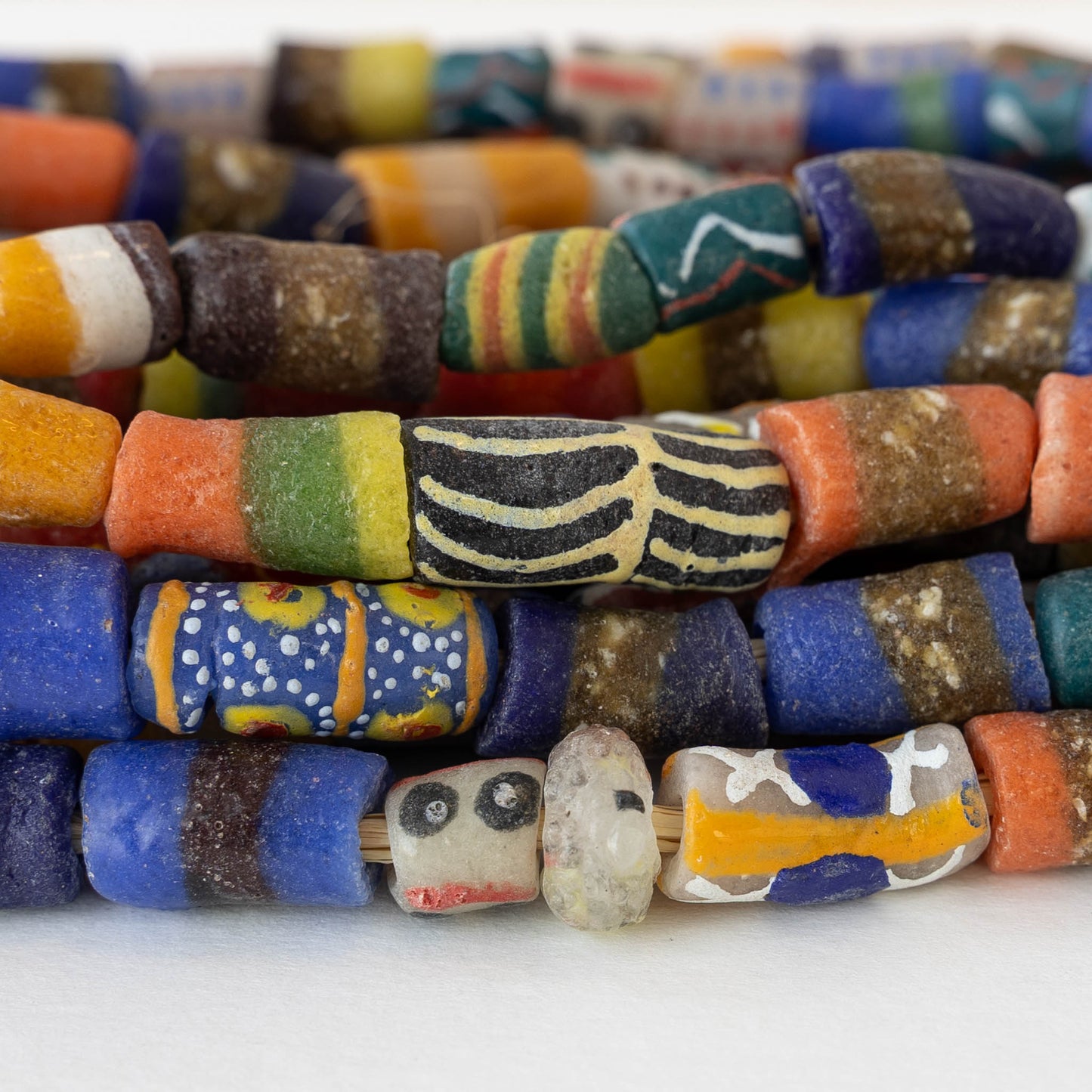 African Glass Tube Beads - Colorful Mix - 14 inches