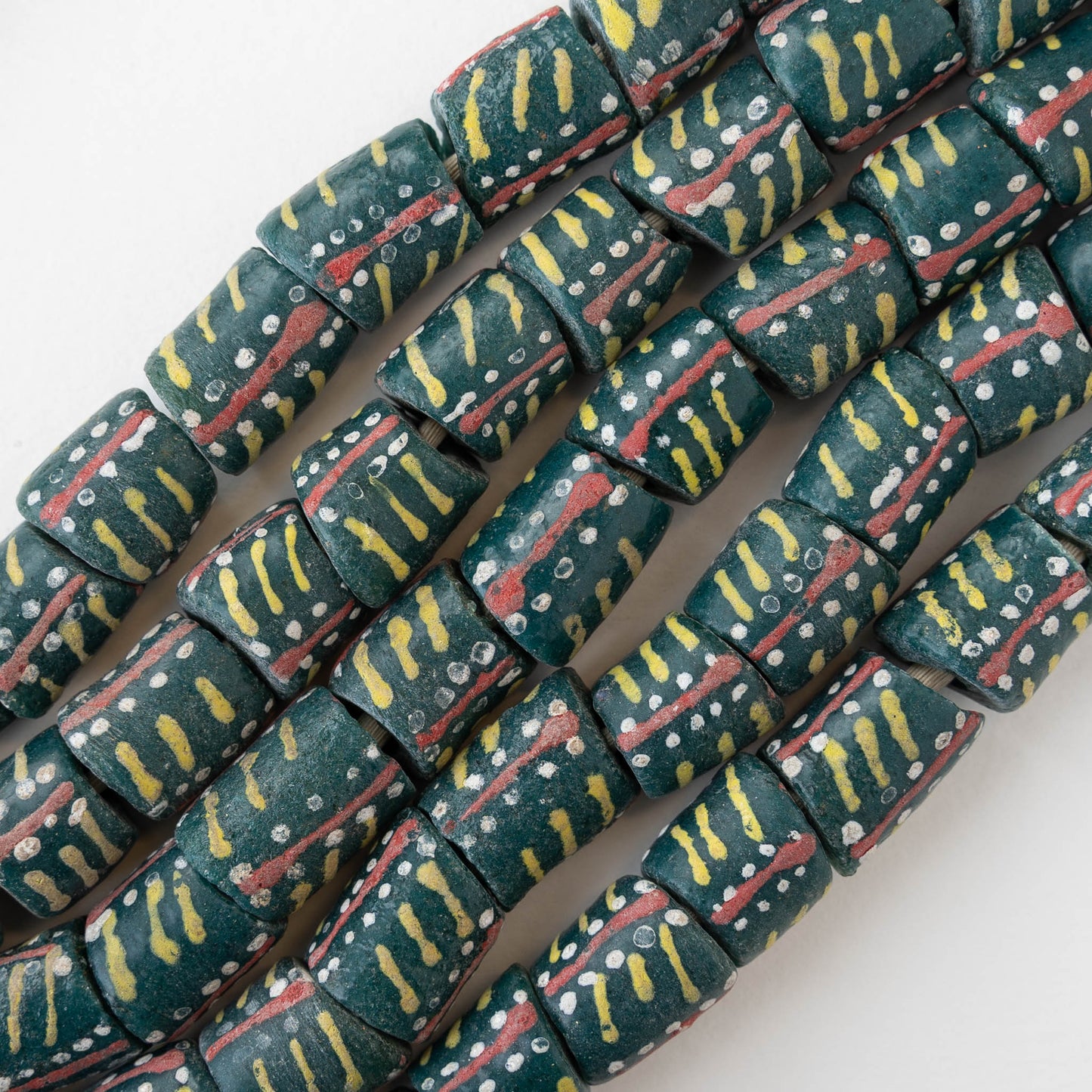 Painted Tube Beads From Ghana Africa - Green - 10 Beads