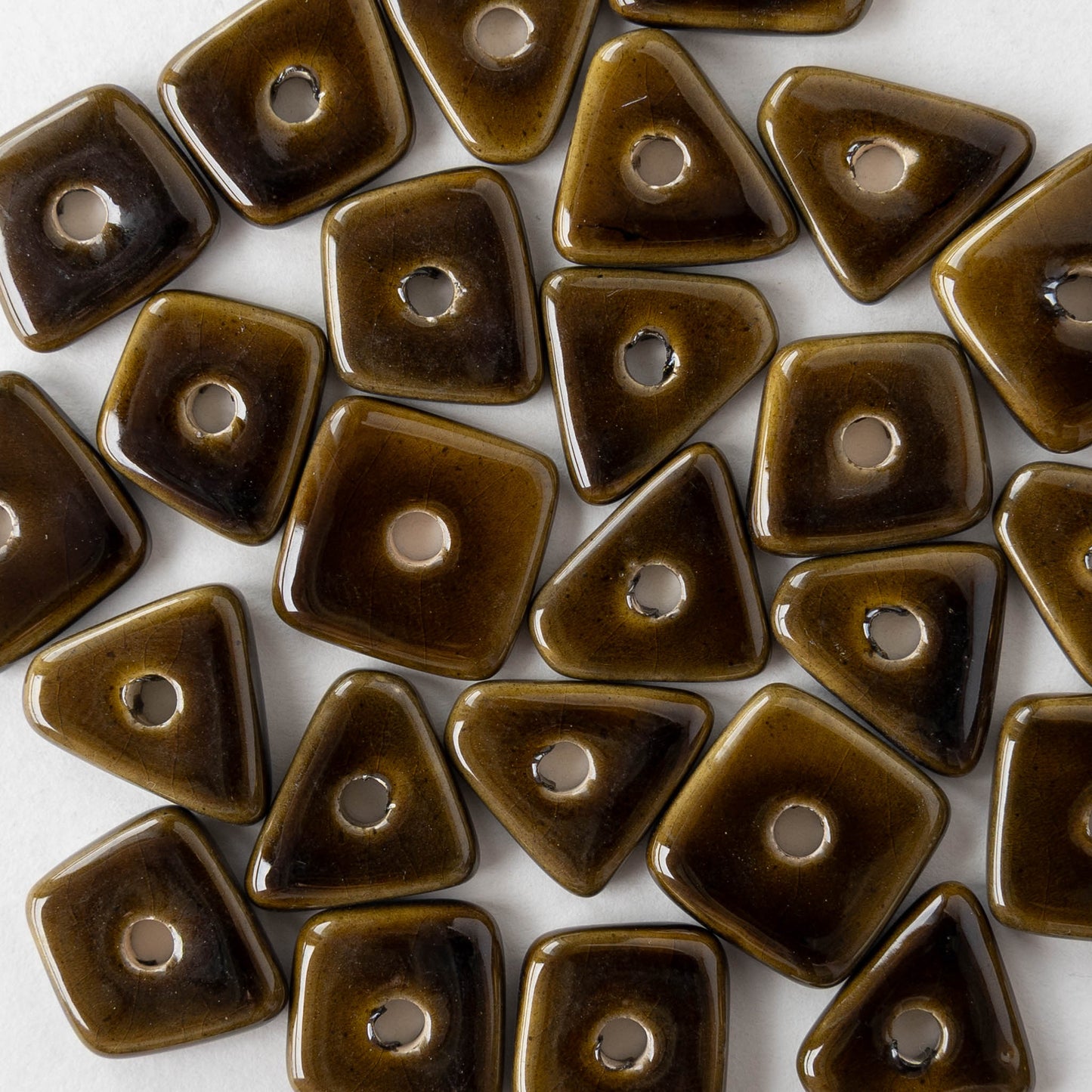 Glazed Ceramic Irregular Chip beads - Olive - 10 or 30 beads