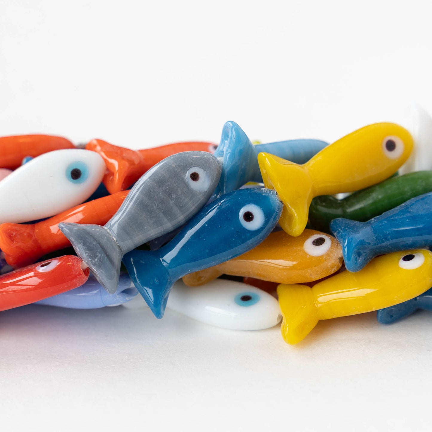 Handmade Glass Fish Beads - Colorful Mix - 20 beads