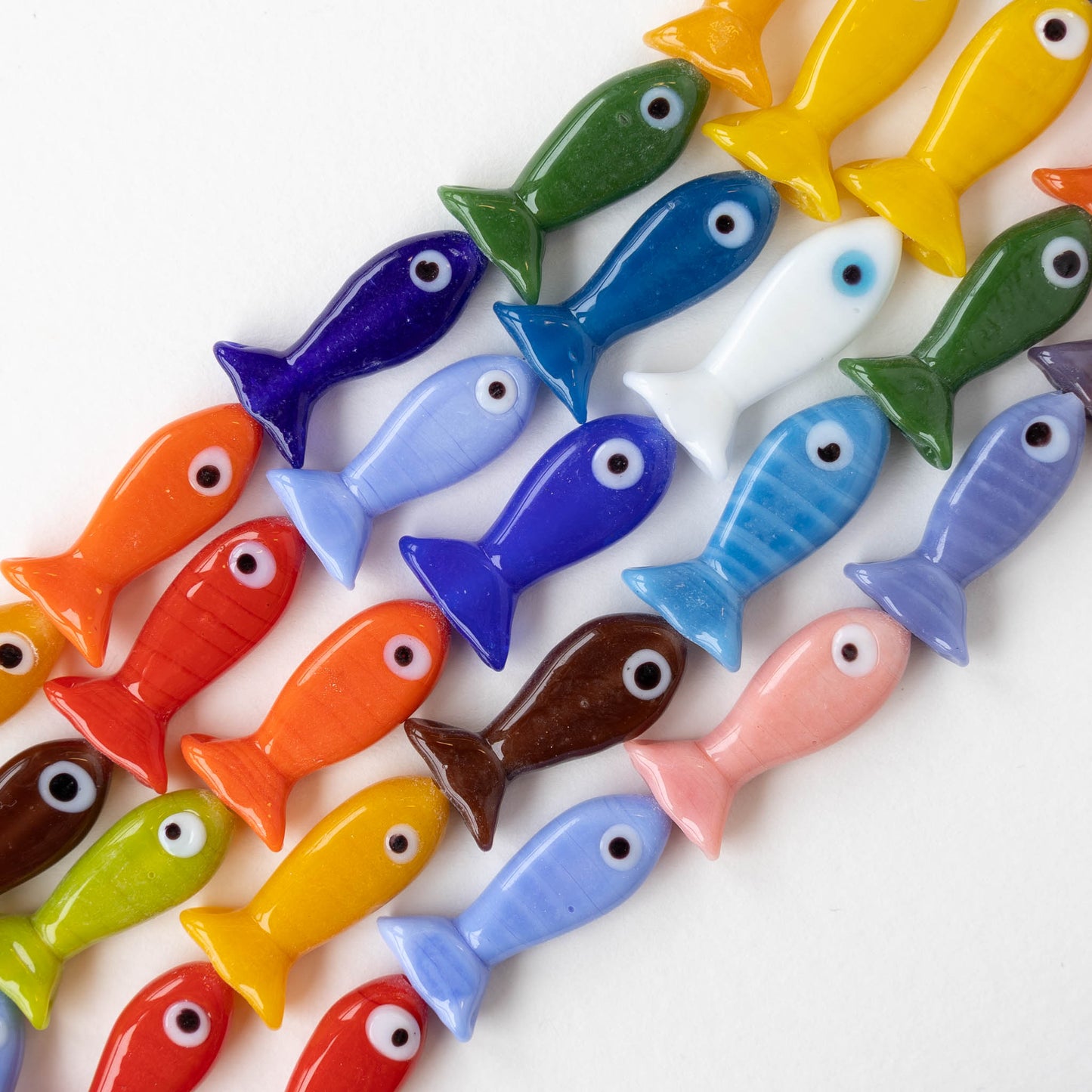 Handmade Glass Fish Beads - Colorful Mix - 20 beads