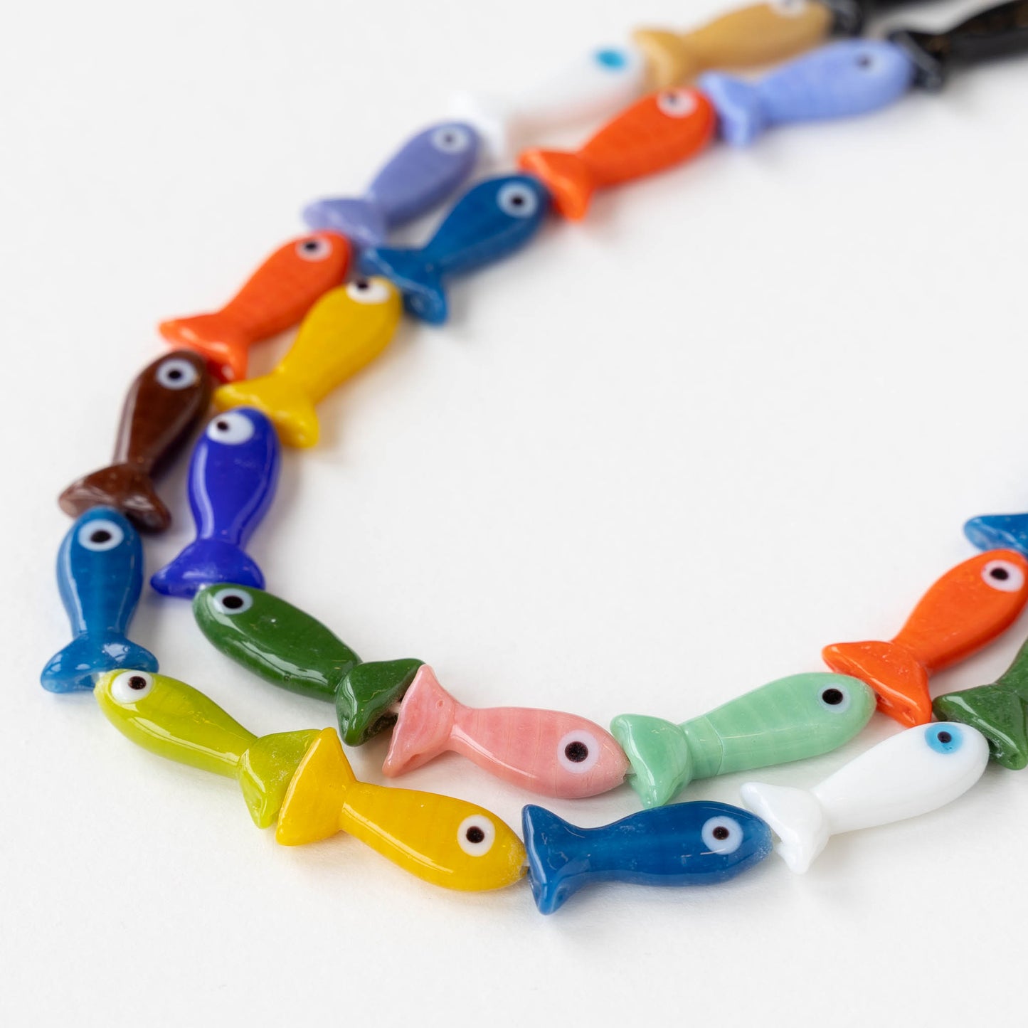 Handmade Glass Fish Beads - Colorful Mix - 20 beads