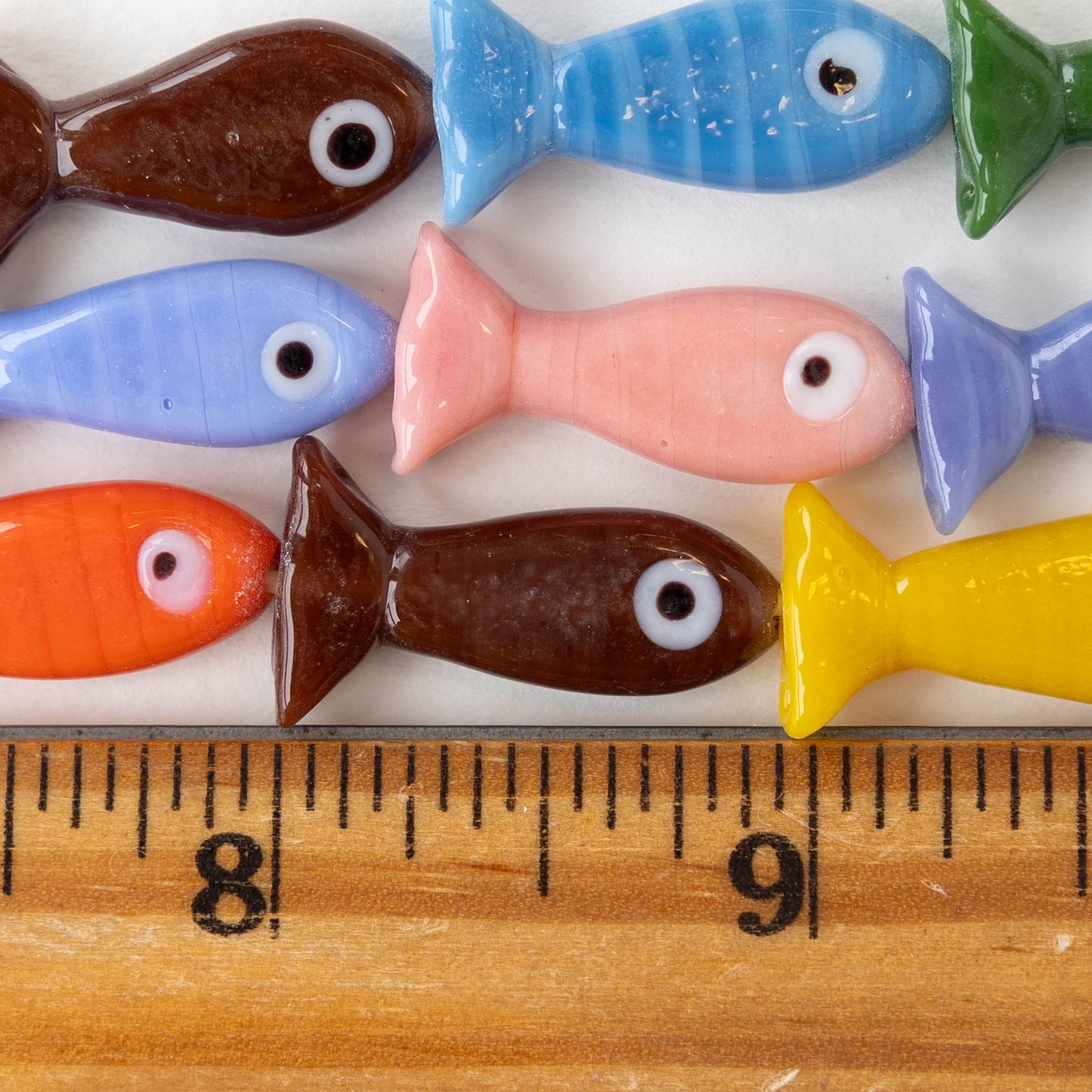 Handmade Glass Fish Beads - Colorful Mix - 20 beads