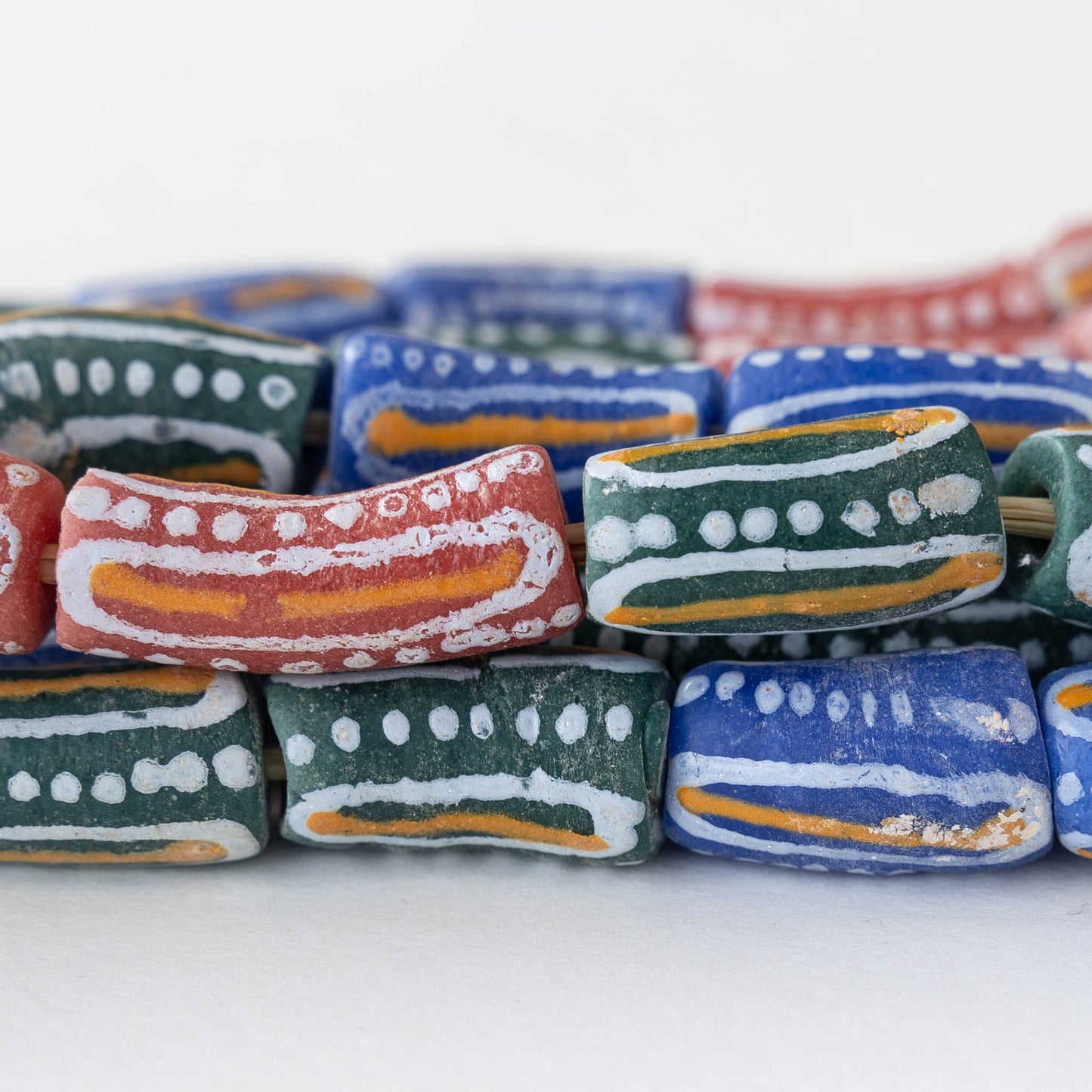 Painted Tube Beads From Ghana Africa - Designed - 12 Beads