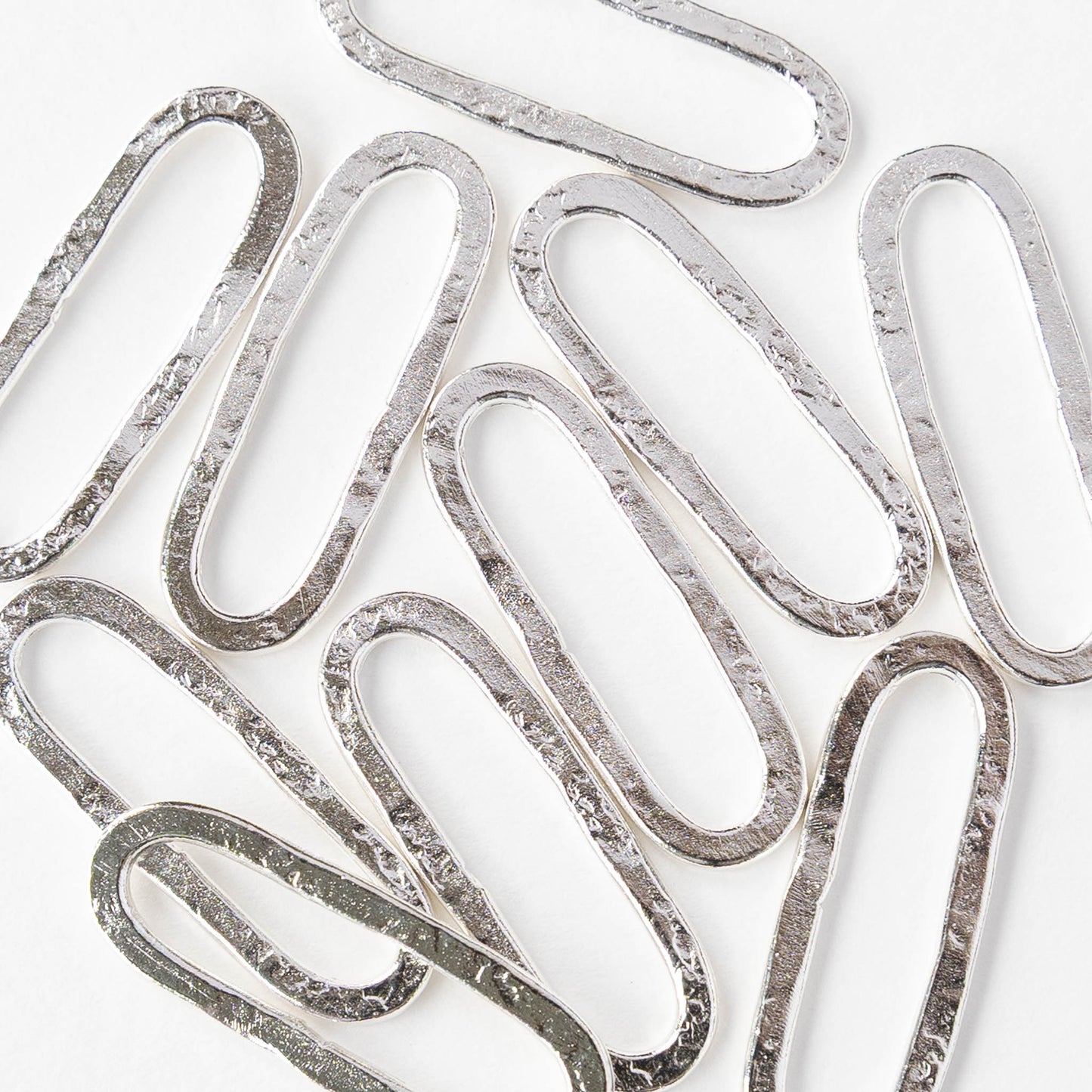 30x11mm Hammered Elongated Oval Hoop - Silver Plated - 1, 2 or 6 pieces