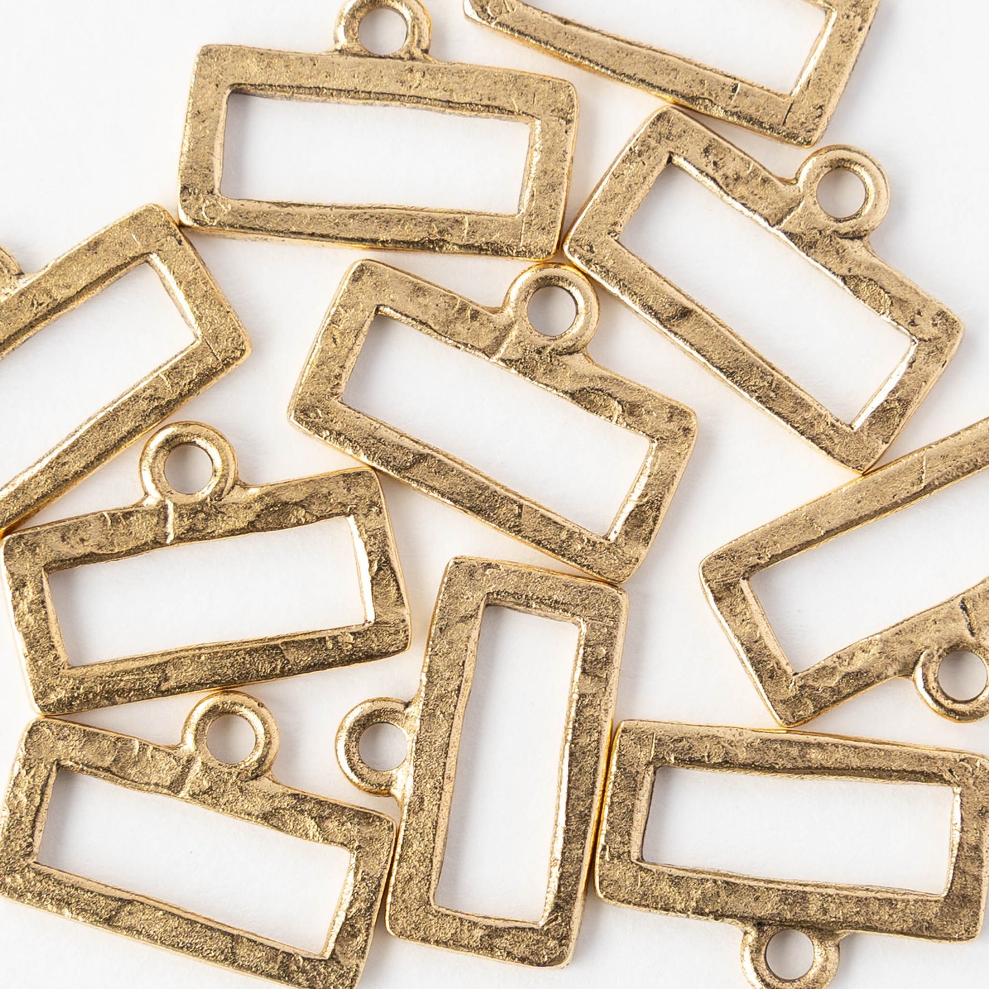 Hammered Rectangle Open Pendant - 24k Gold Plated - 1, 2 or 6 pieces