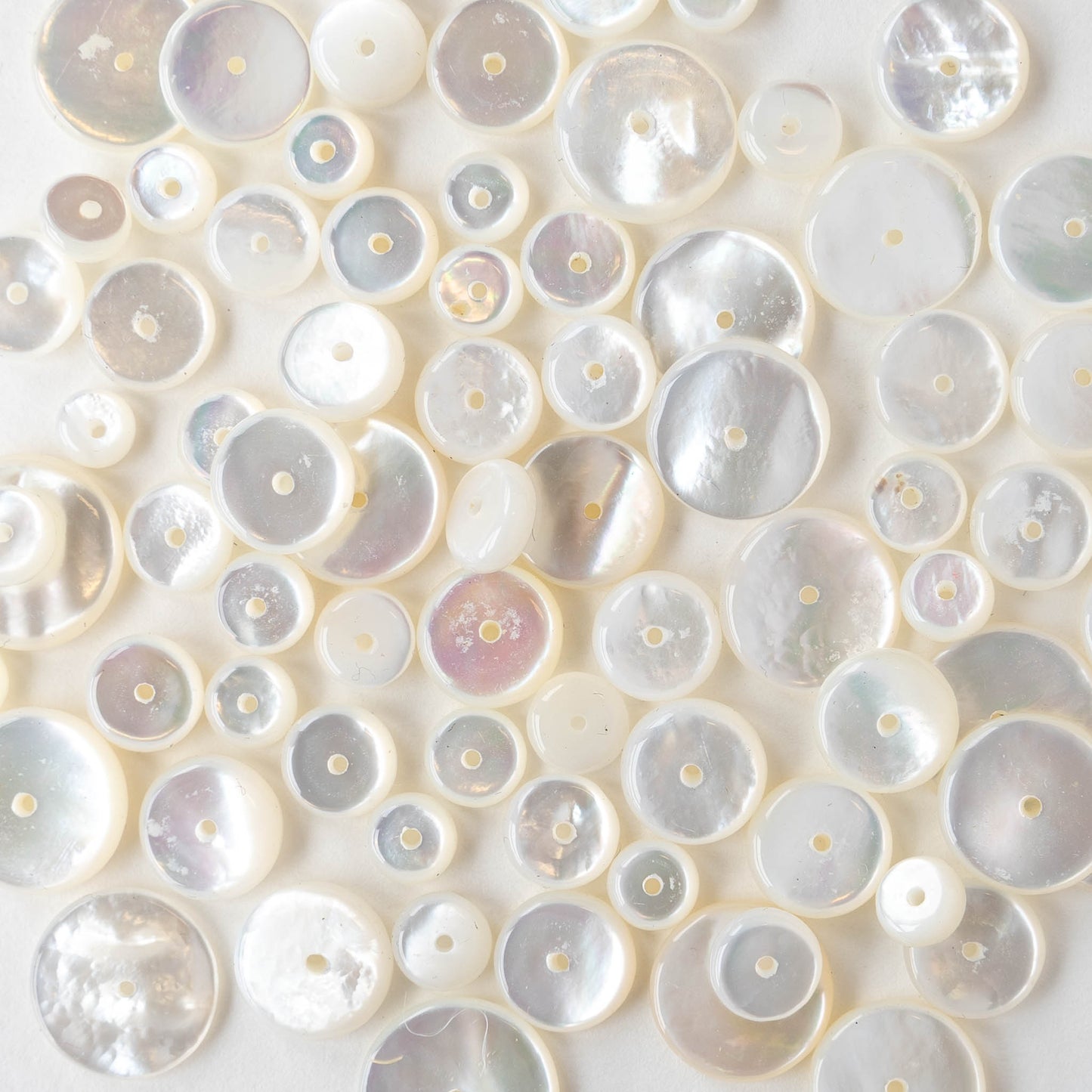 Graduated Mother of Pearl Disk Beads - 16 Inches