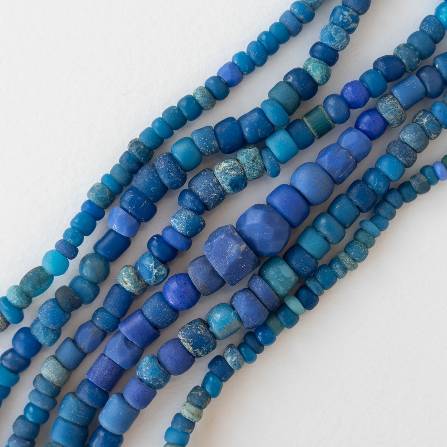 Ancient djenne Mali Trade Beads - Blues - 24 inch Strands