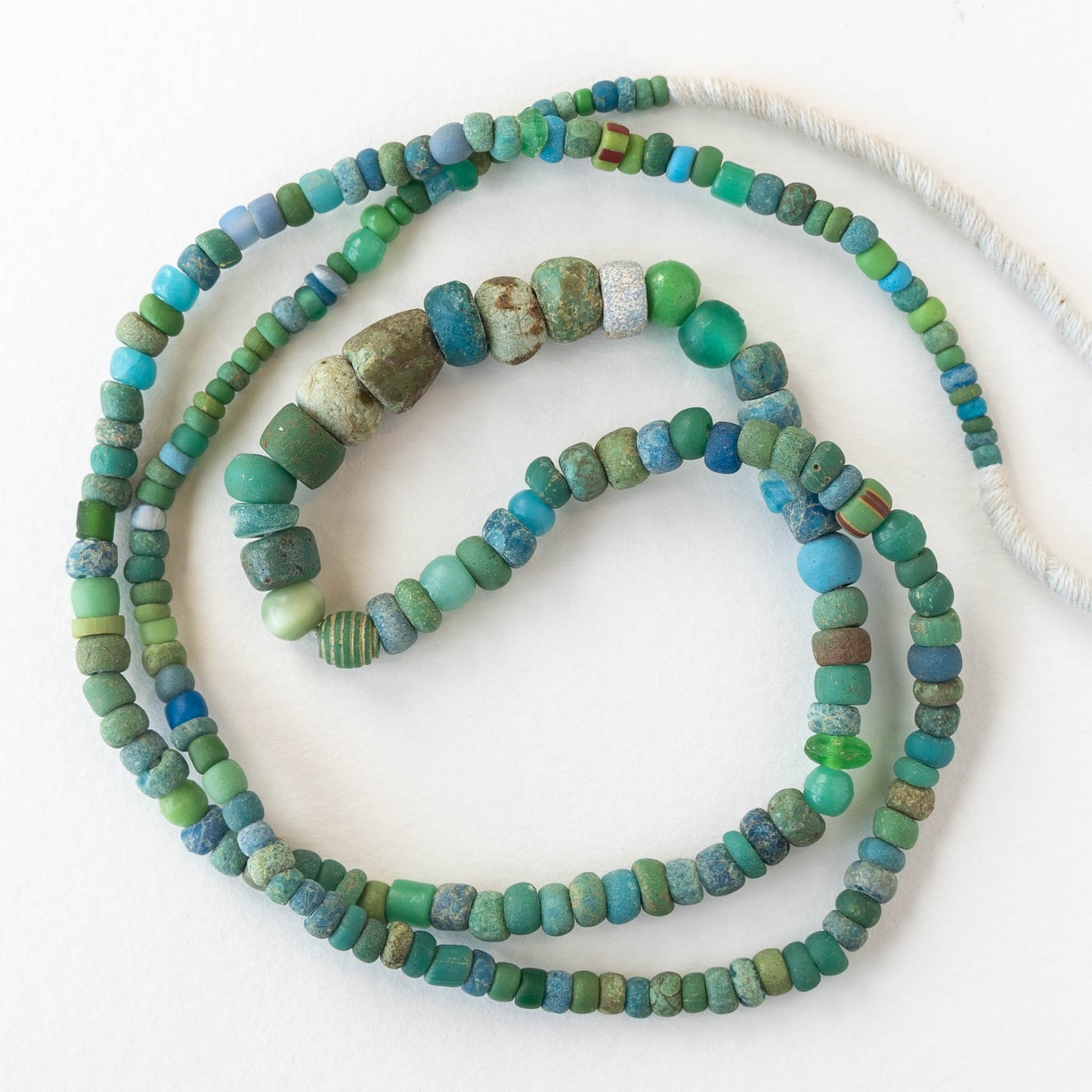 Ancient Djenne Glass Trade Beads - Turquoise Greens - 24 inch Strands