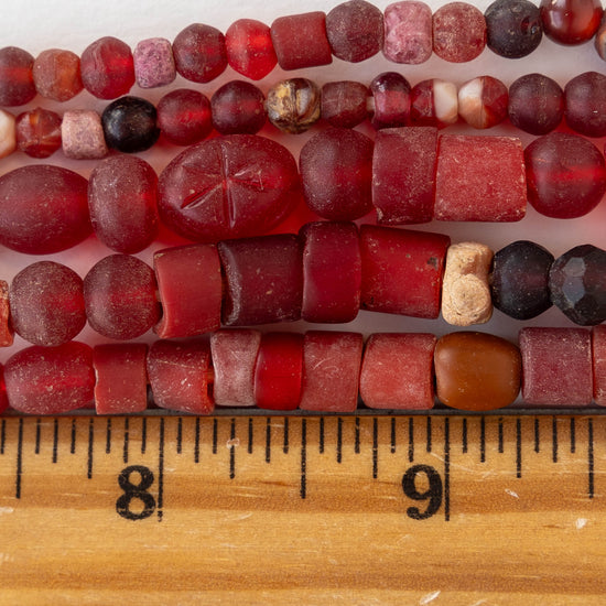 Ancient Djenne Mali Trade Beads - Reds - 24 inch Strands