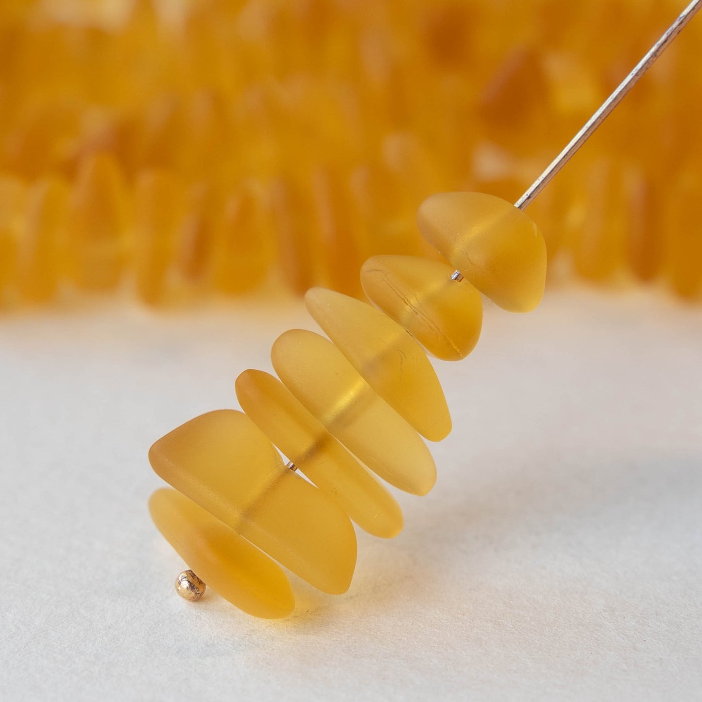 Frosted Glass Pebbles - Amber Topaz - 50 Beads