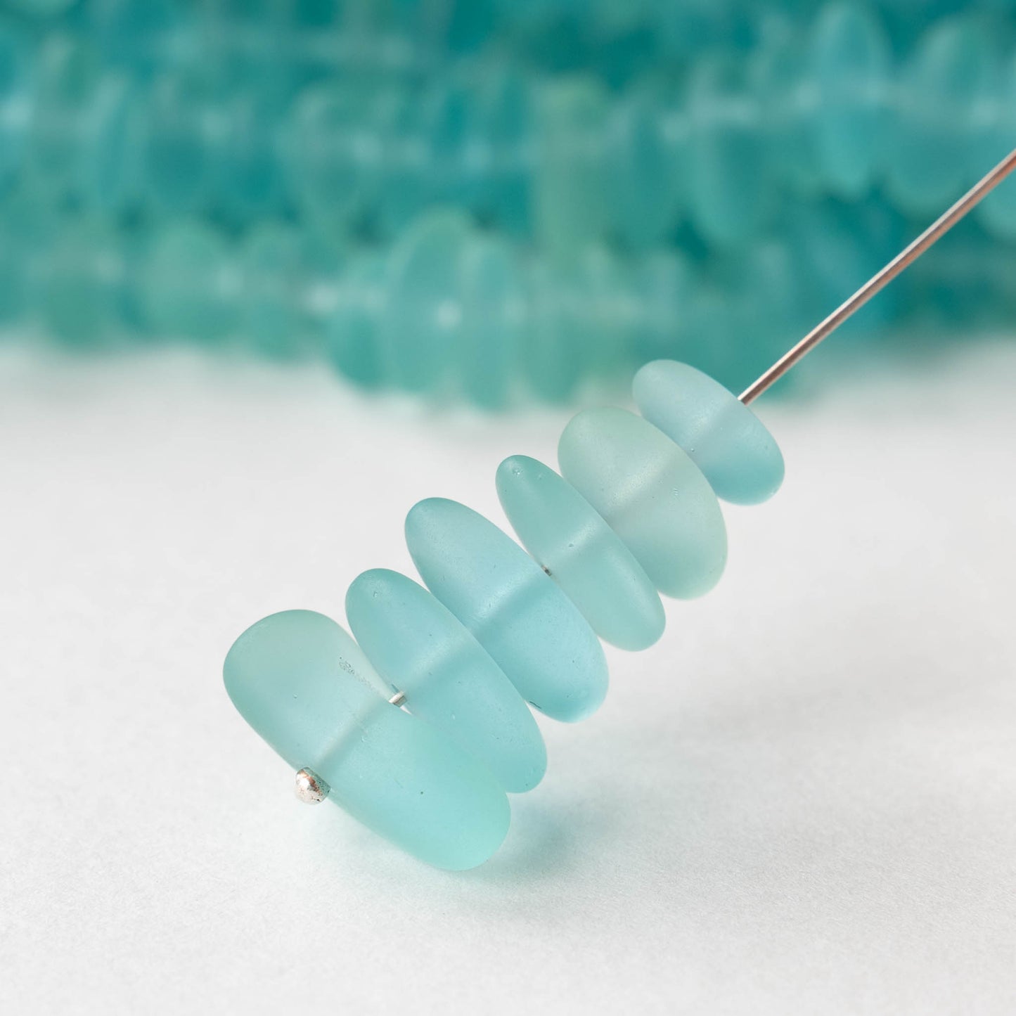Frosted Glass Pebbles - Light Aqua Seafoam ~ 40 Beads