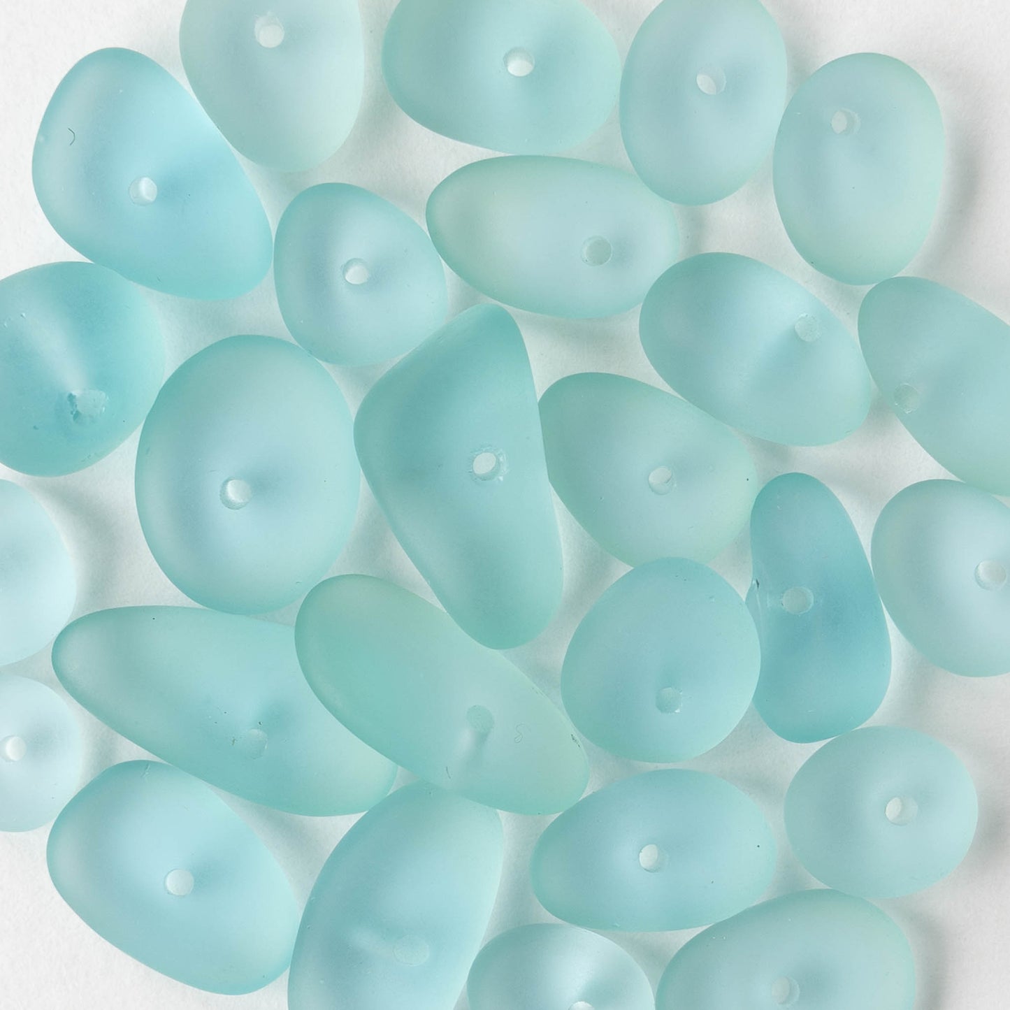 Frosted Glass Pebbles - Light Aqua Seafoam ~ 40 Beads