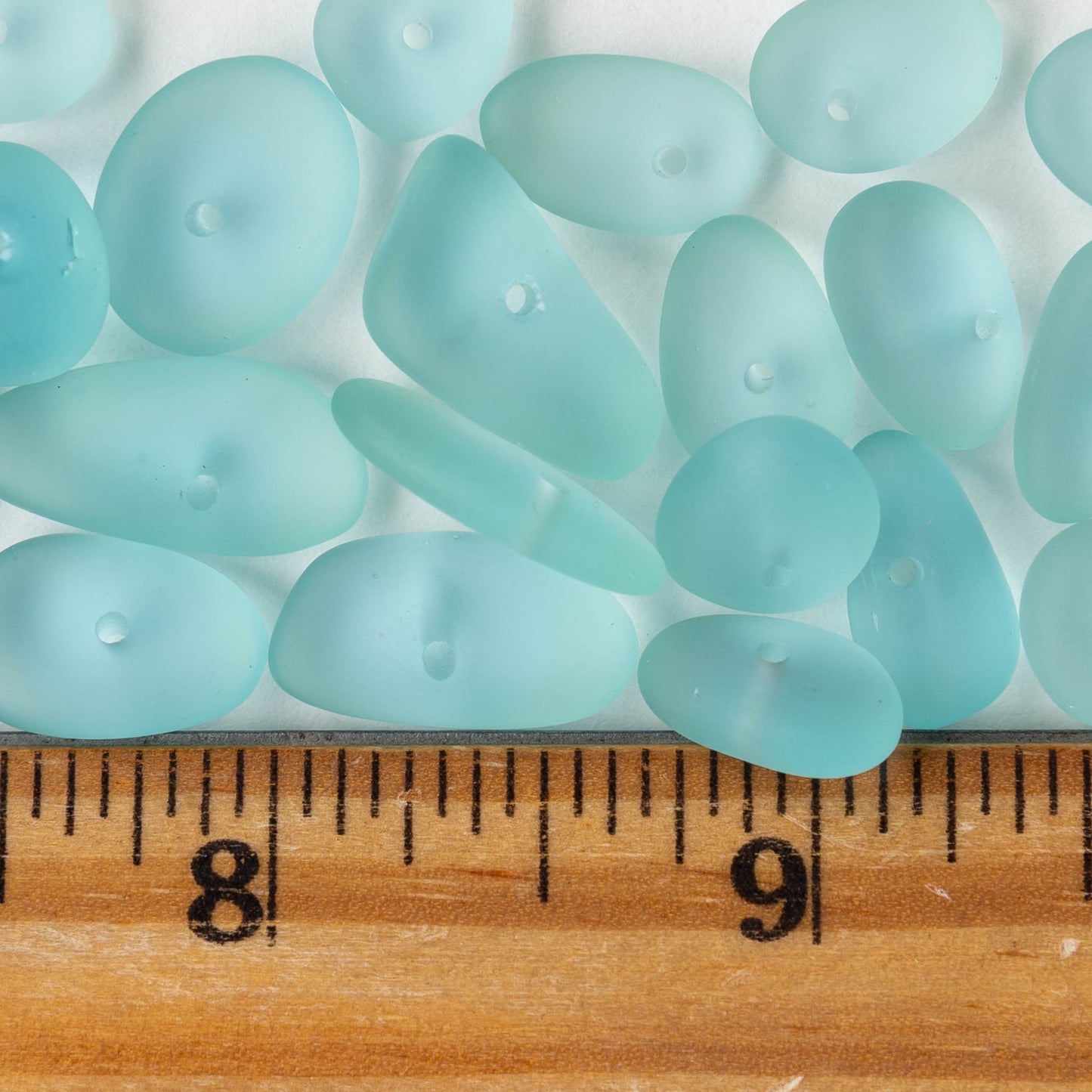 Frosted Glass Pebbles - Light Aqua Seafoam ~ 40 Beads