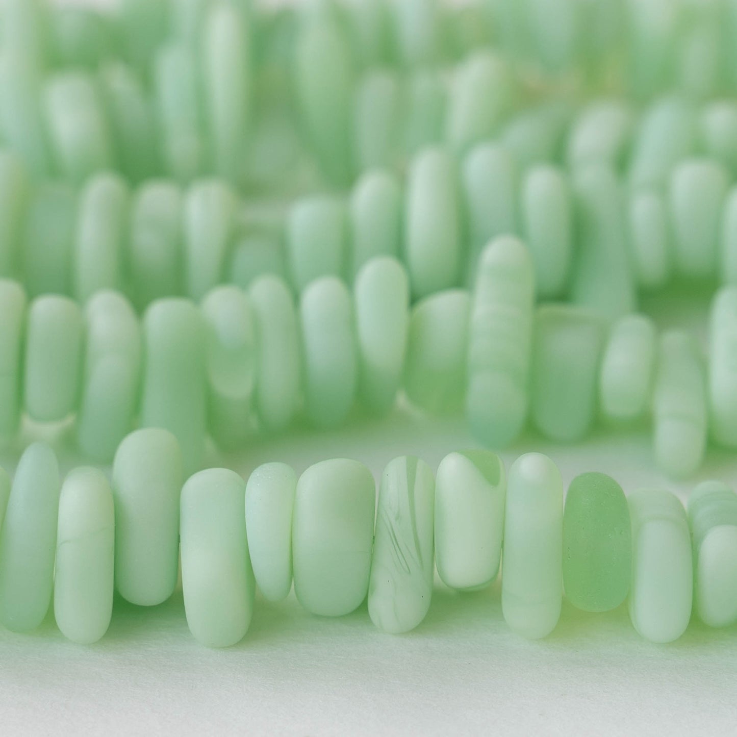 Frosted Glass Pebbles - Opaque Light Mint Green ~ 50 Beads