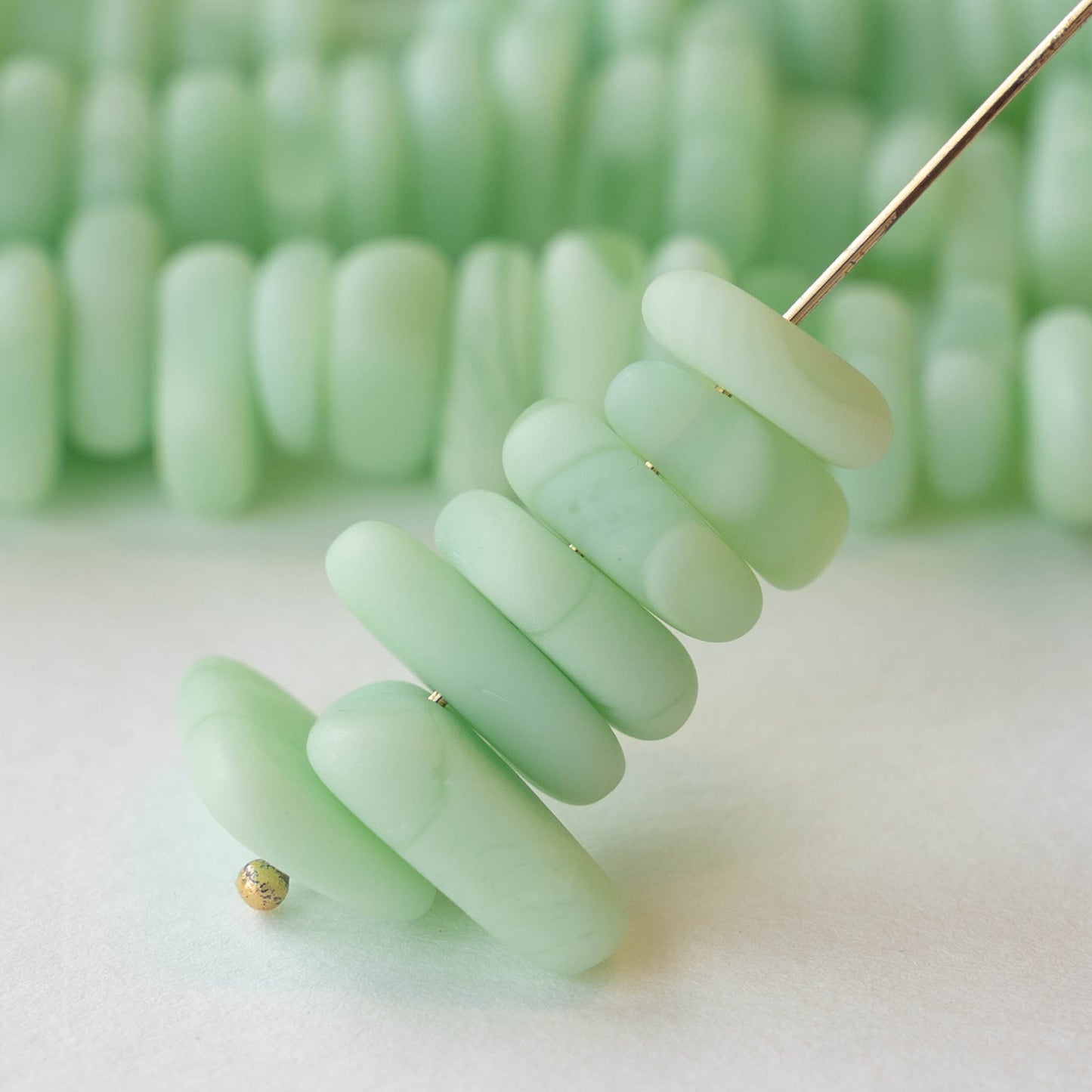 Frosted Glass Pebbles - Opaque Light Mint Green ~ 50 Beads
