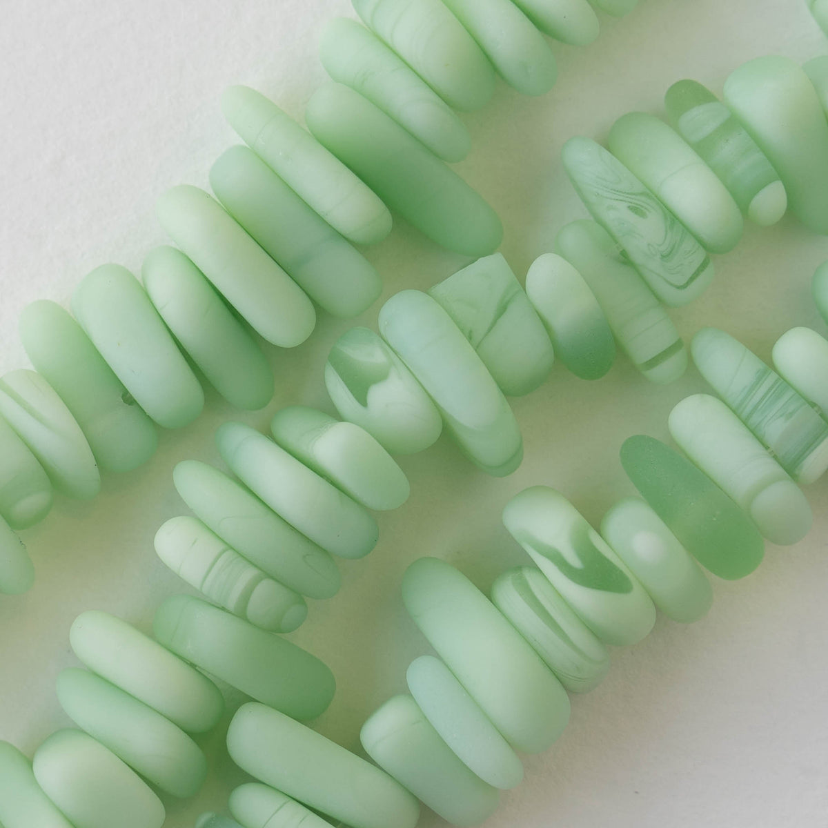 813mm Frosted Glass Pebbles Opaque Light Mint Green 50 Beads