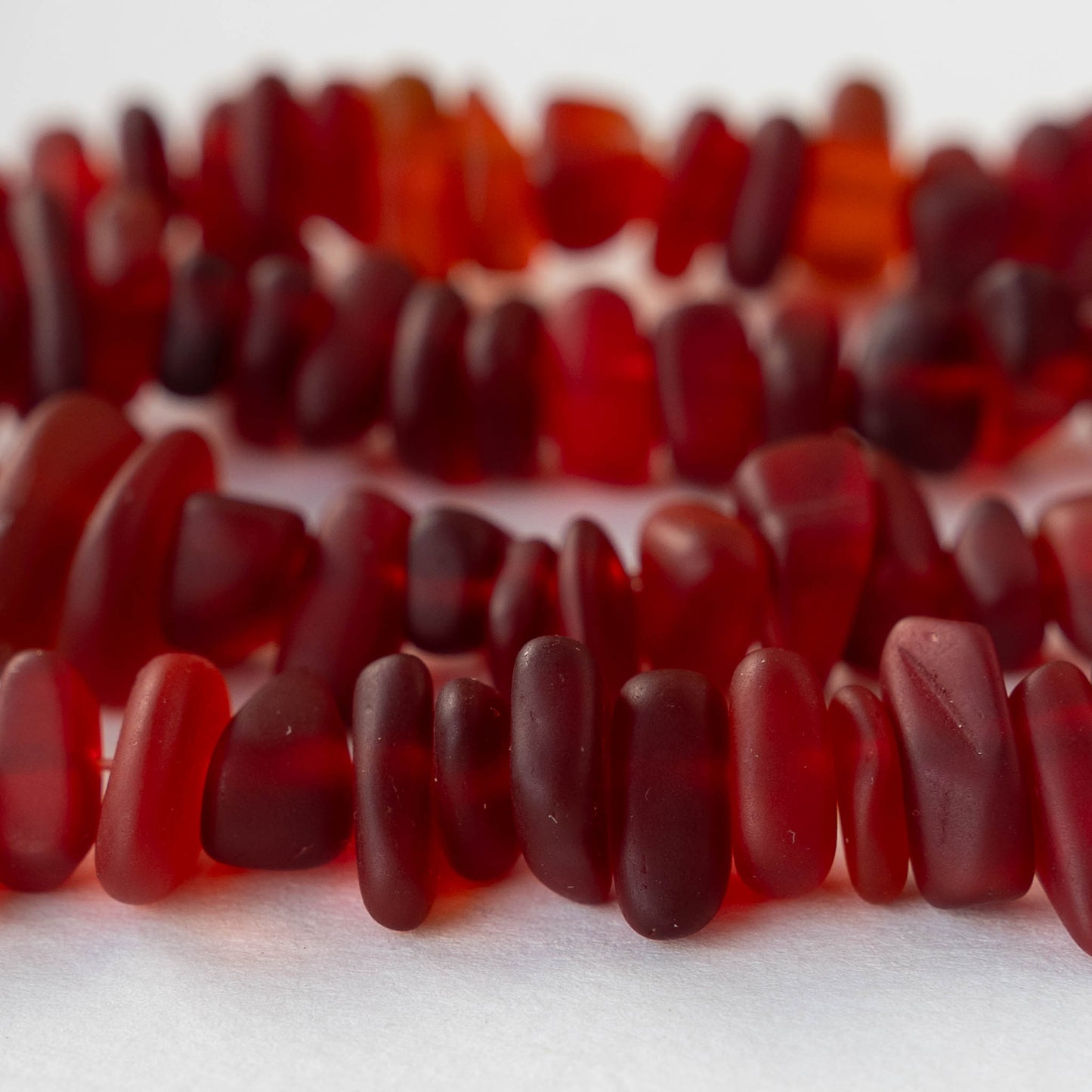 Frosted Glass Pebbles - Red - 50 Beads