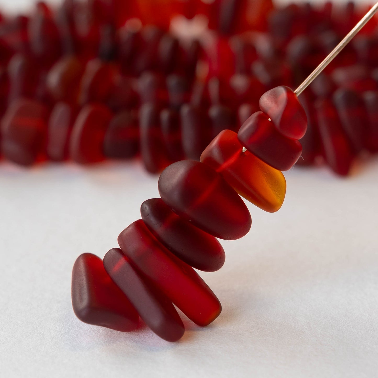 Frosted Glass Pebbles - Red - 50 Beads