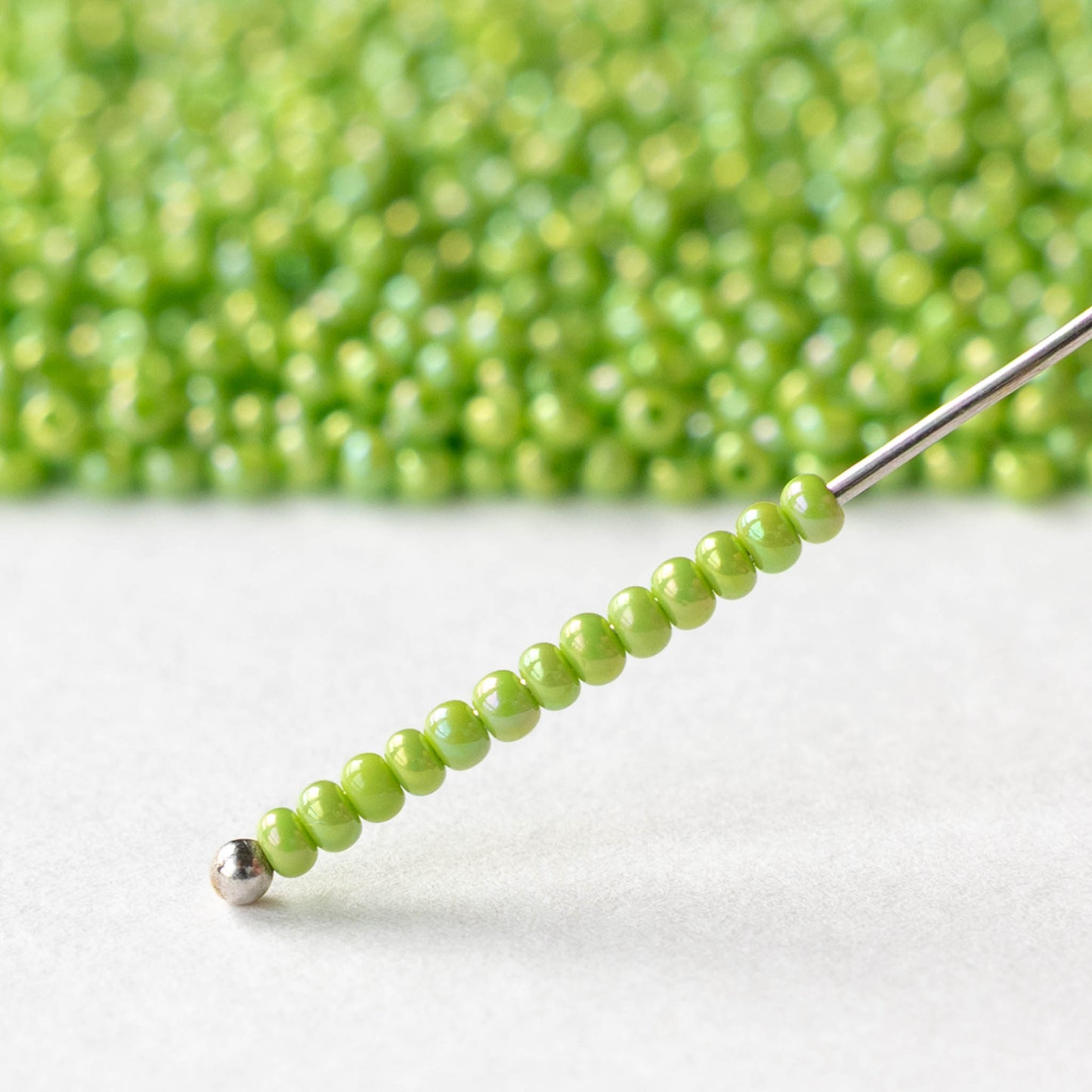 11/0 Glass Seed Beads - Opaque Light Green AB - 20 grams