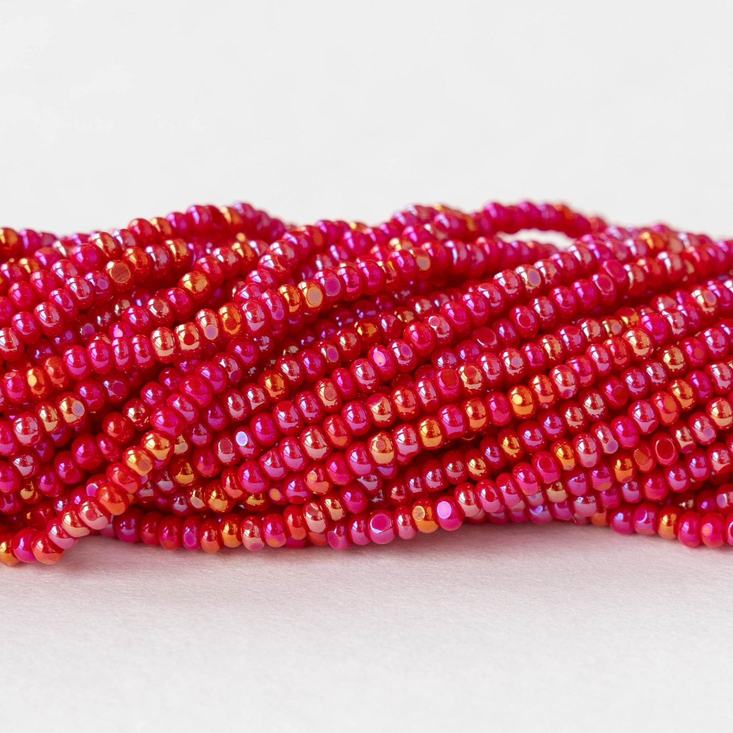 15/0 Seed Beads - Opaque Red Iris - 12 inch strands - Whole or Half hank