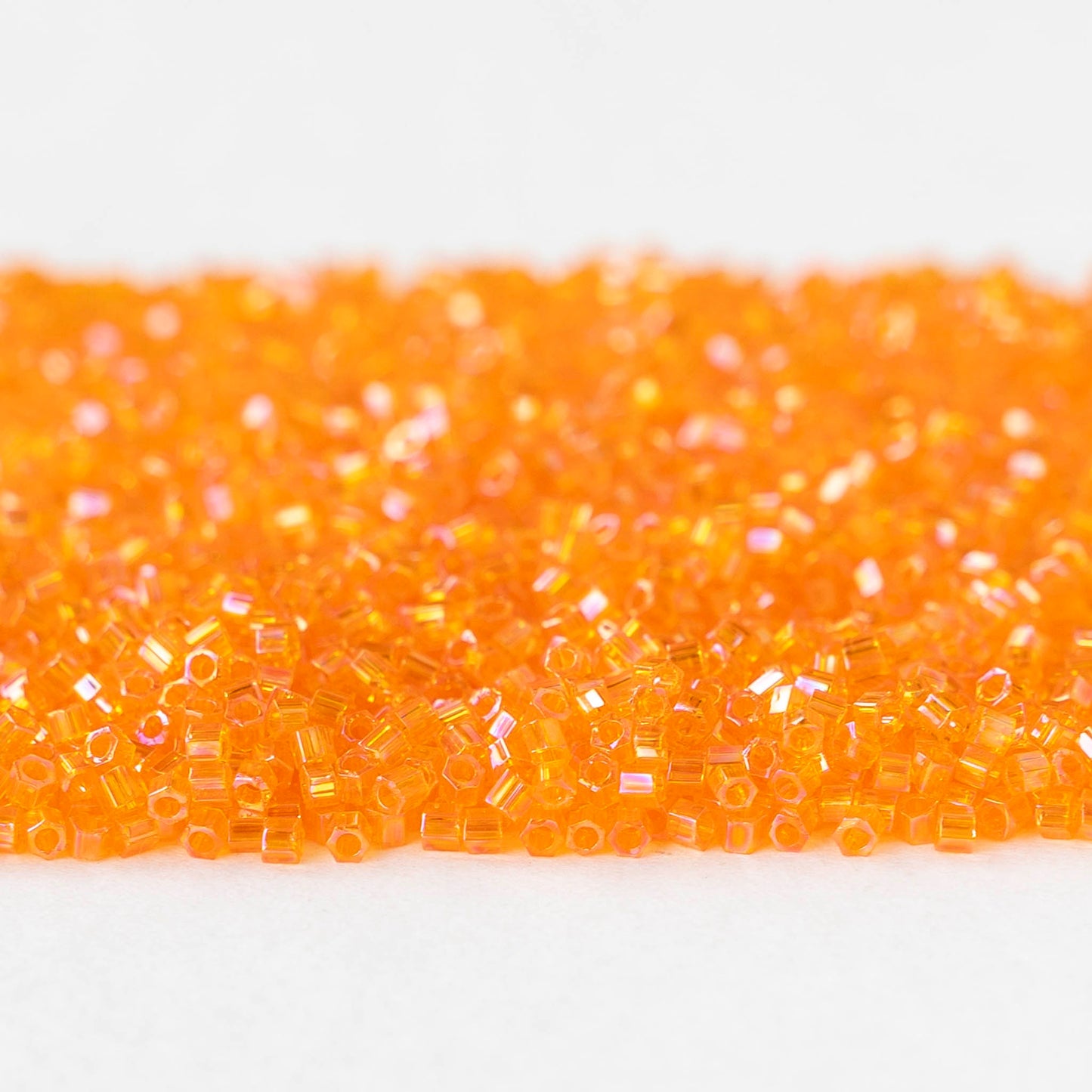 15/0 Glass Hex Cut Seed Beads - Orange Rainbow - 10 grams