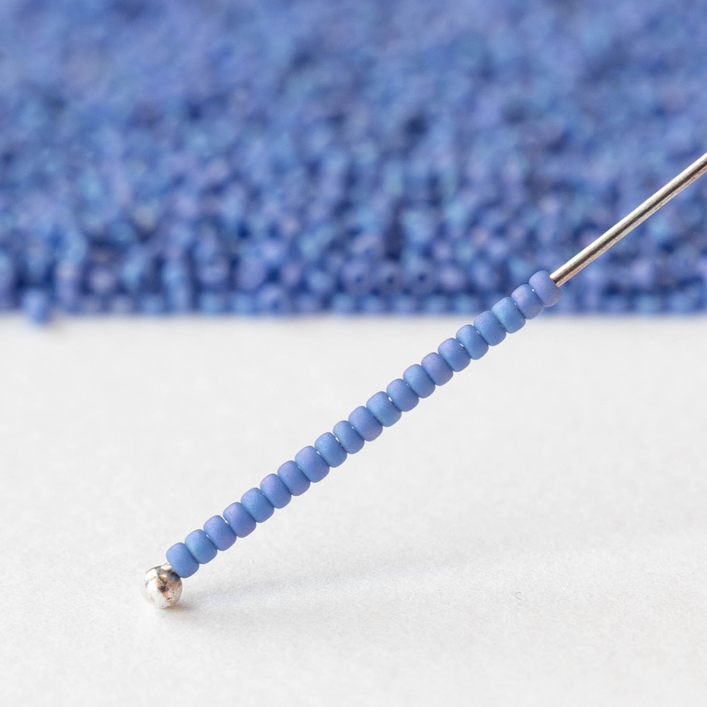 15/0 Glass Seed Beads - Opaque Soft Blue AB - 5 or 10 grams